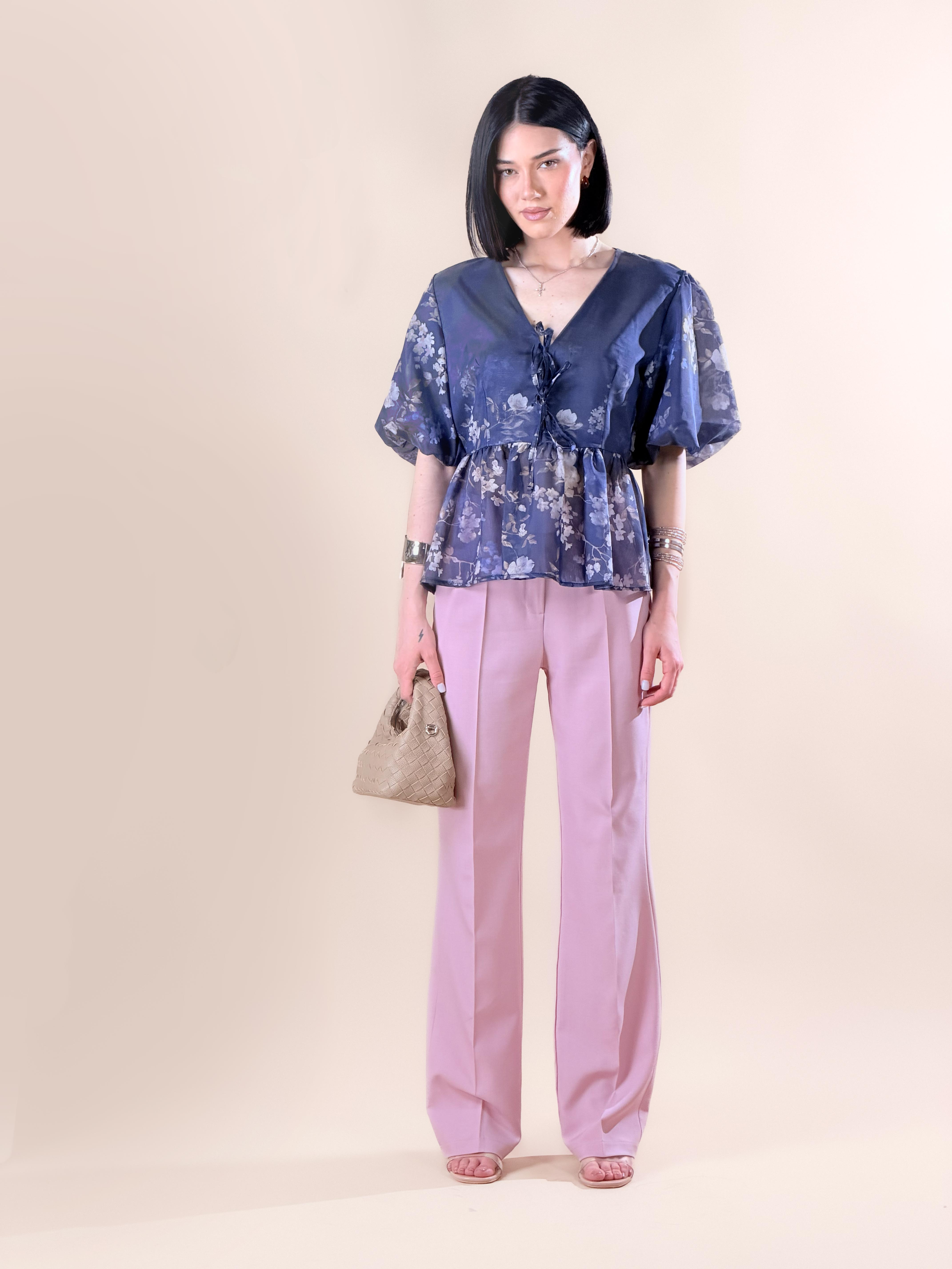 Pantalone palazzo con pinces|Colore:Rosa