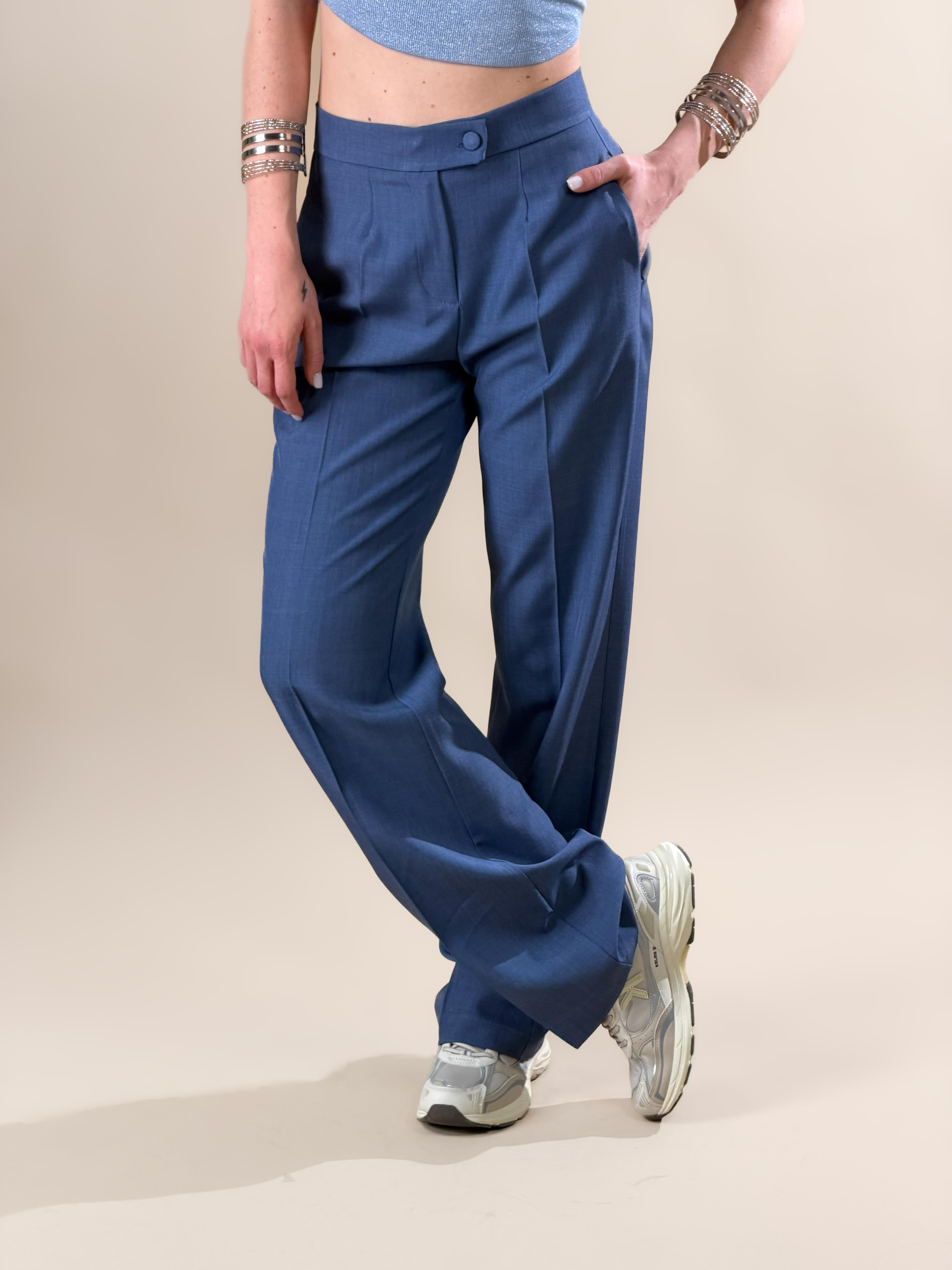 Pantalone palazzo con pinces|Colore:Denim