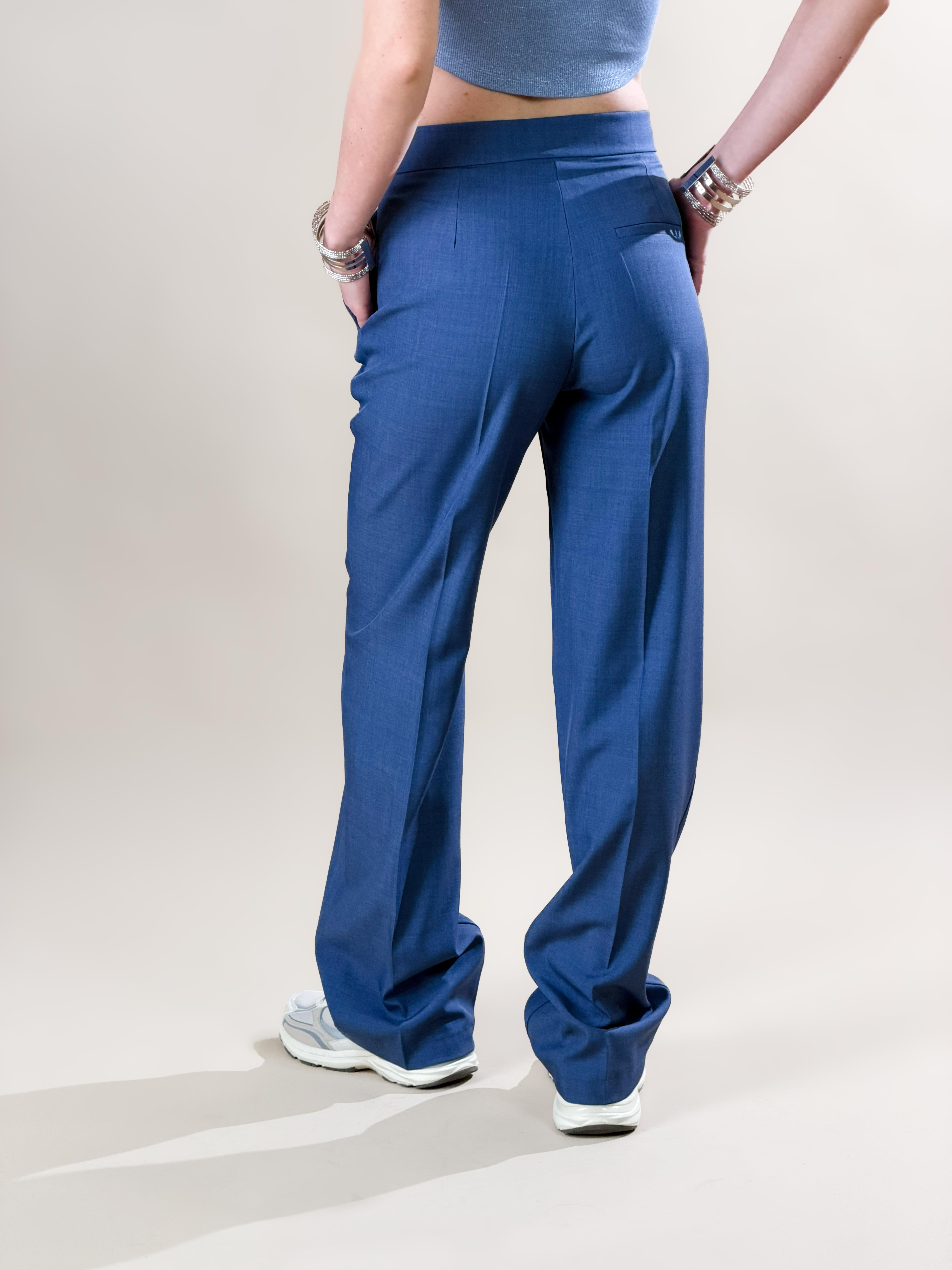 Pantalone palazzo con pinces|Colore:Denim