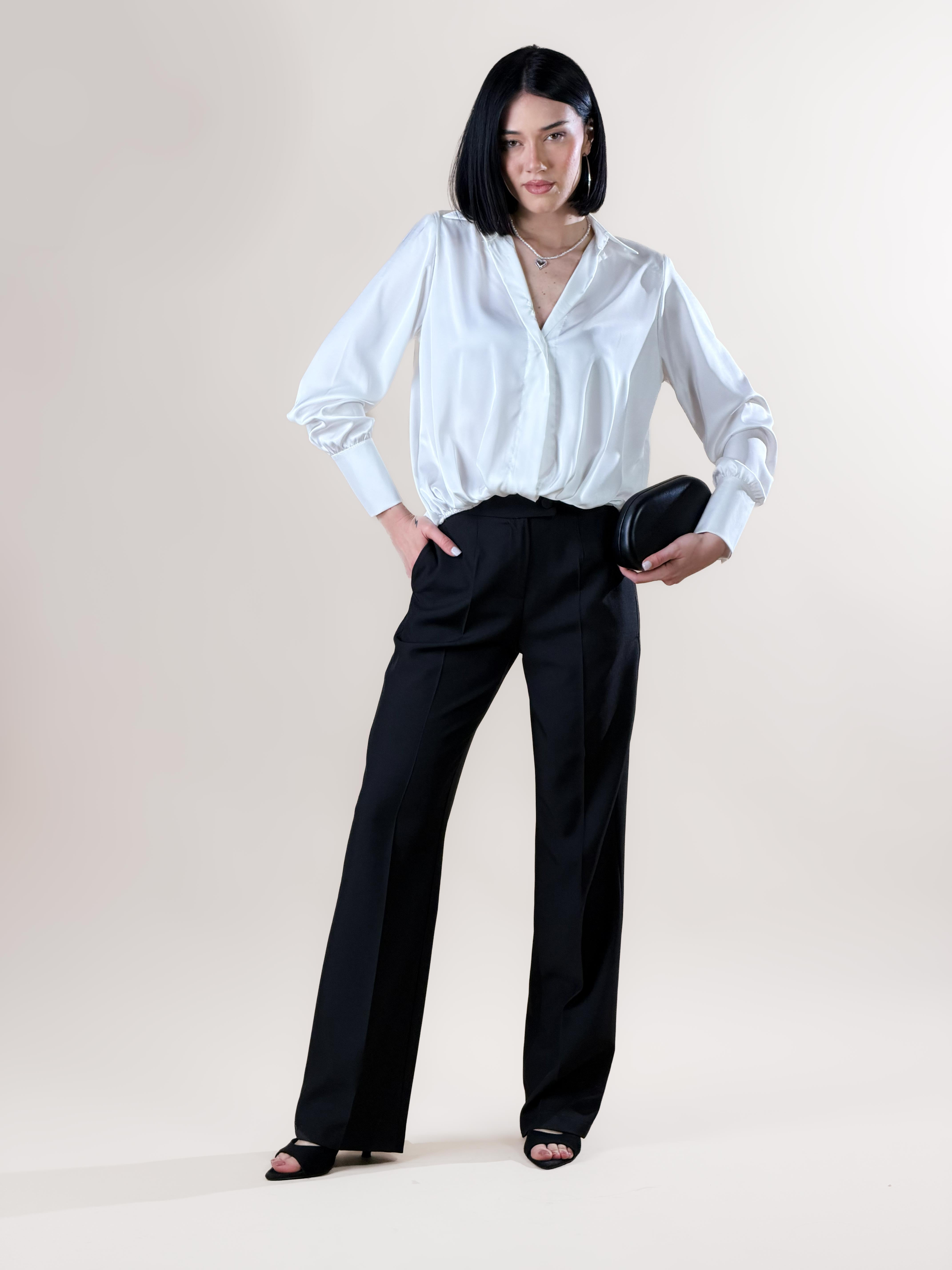 Pantalone palazzo con pinces|Colore:Nero
