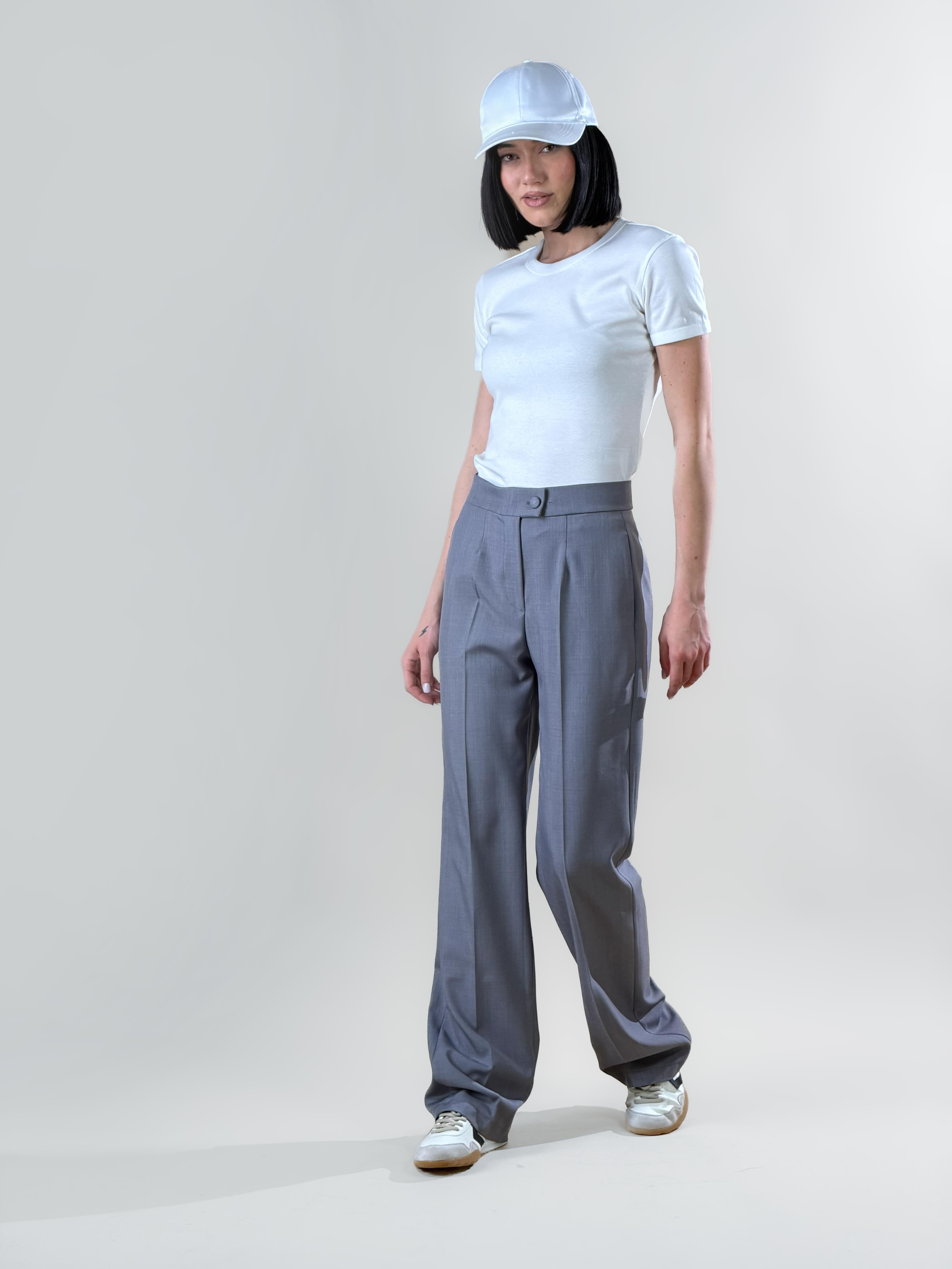 Pantalone palazzo con pinces|Colore:Grigio melange