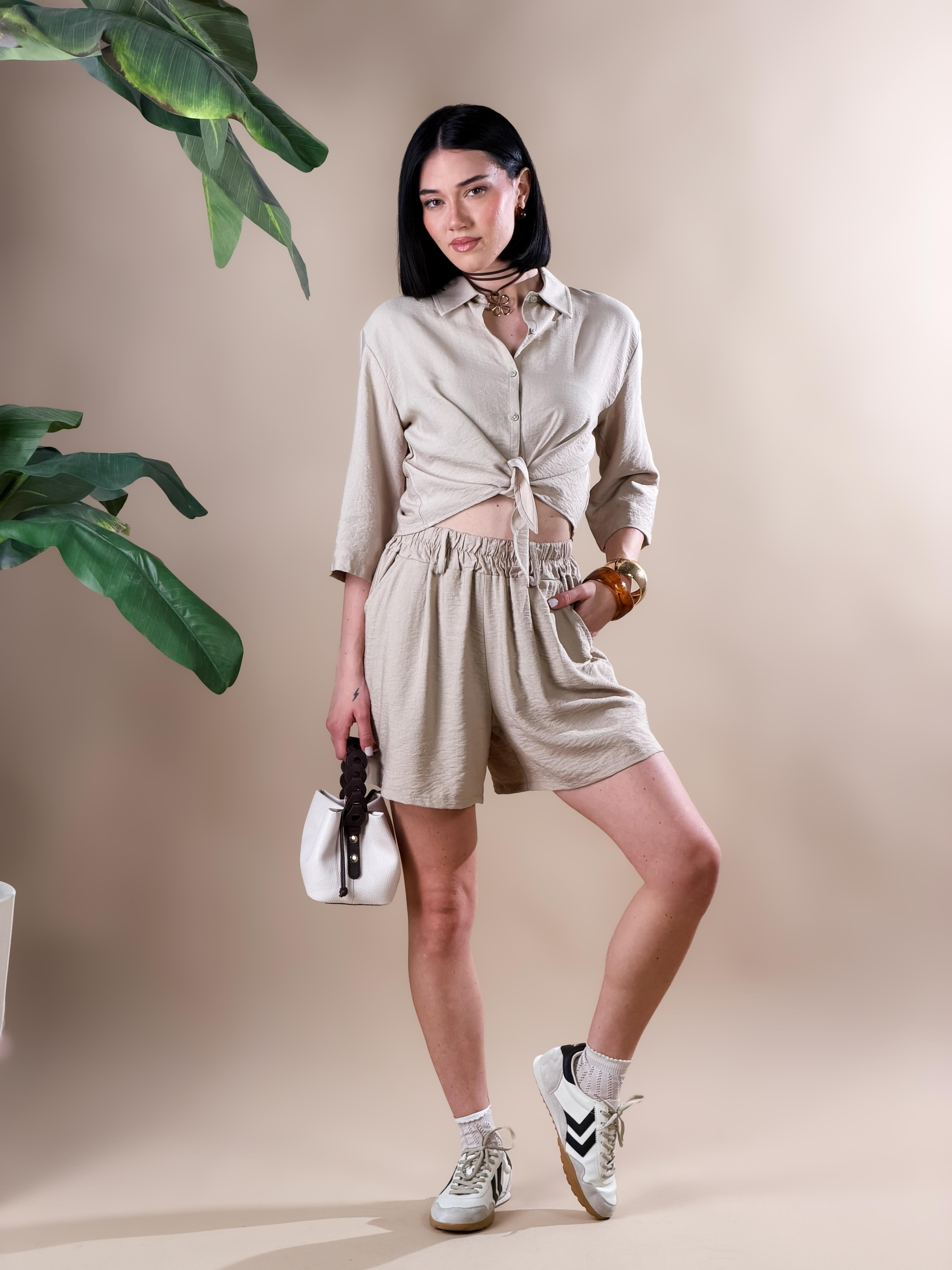 Pantaloncini corti con elastico|Colore:Beige