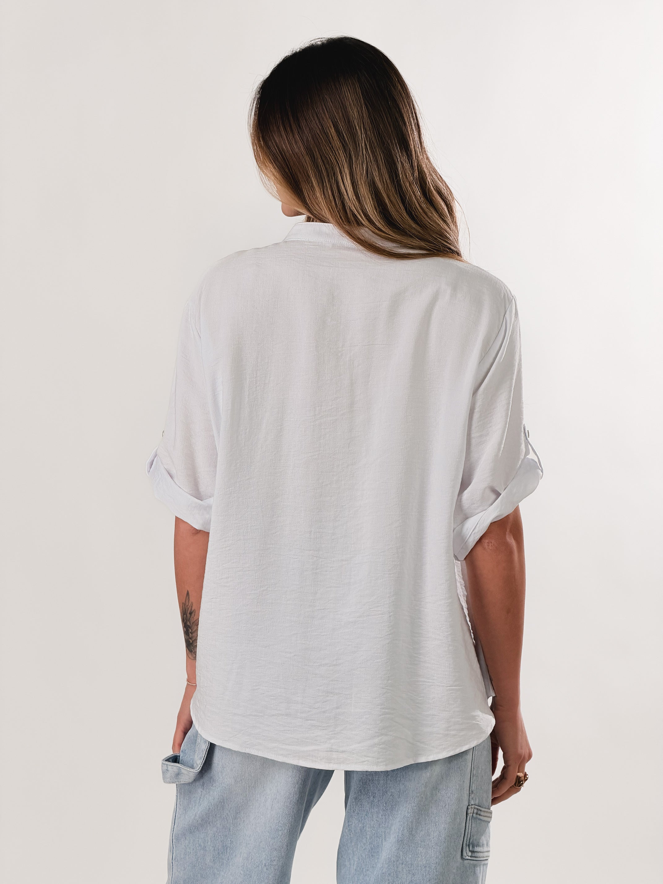 Camicia Coreana effetto lino|Colore:Bianco