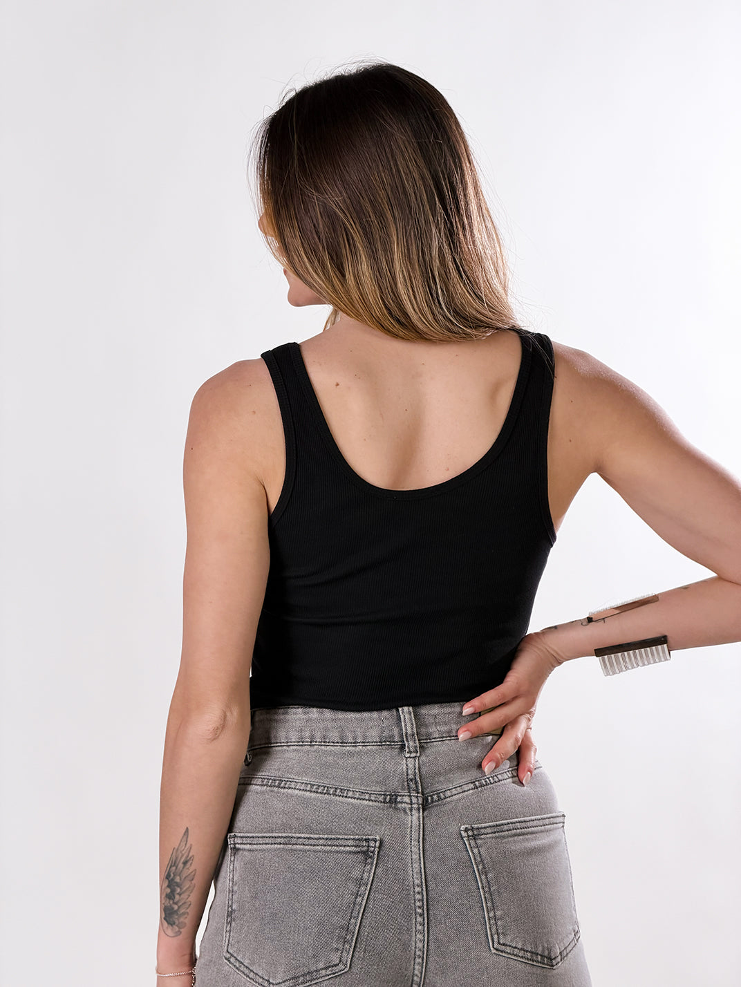 Canotta con applicazioni fiocchi|Colore:Nero