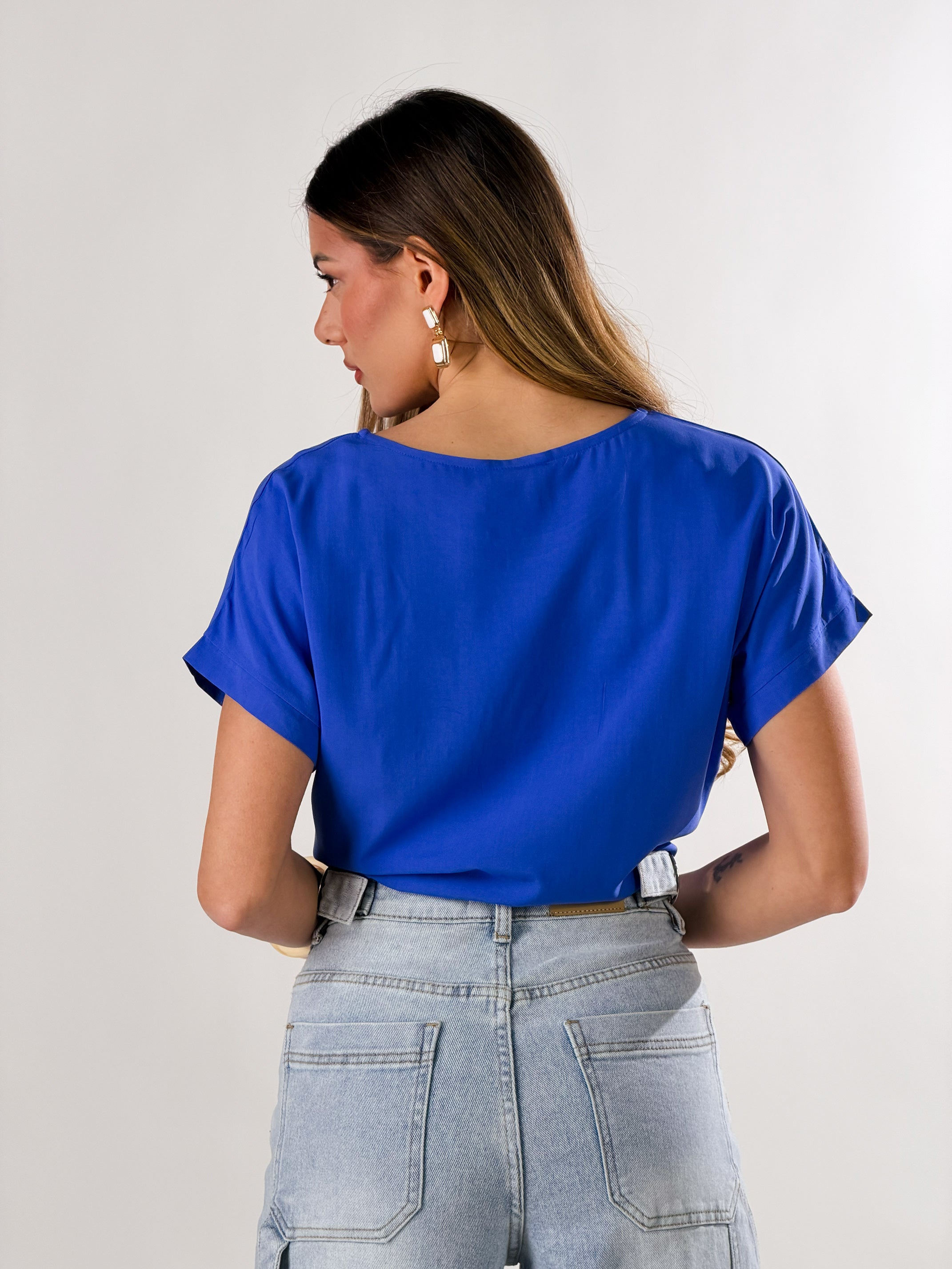 T-Shirt Cropped con Nodo|Colore:Blu royal