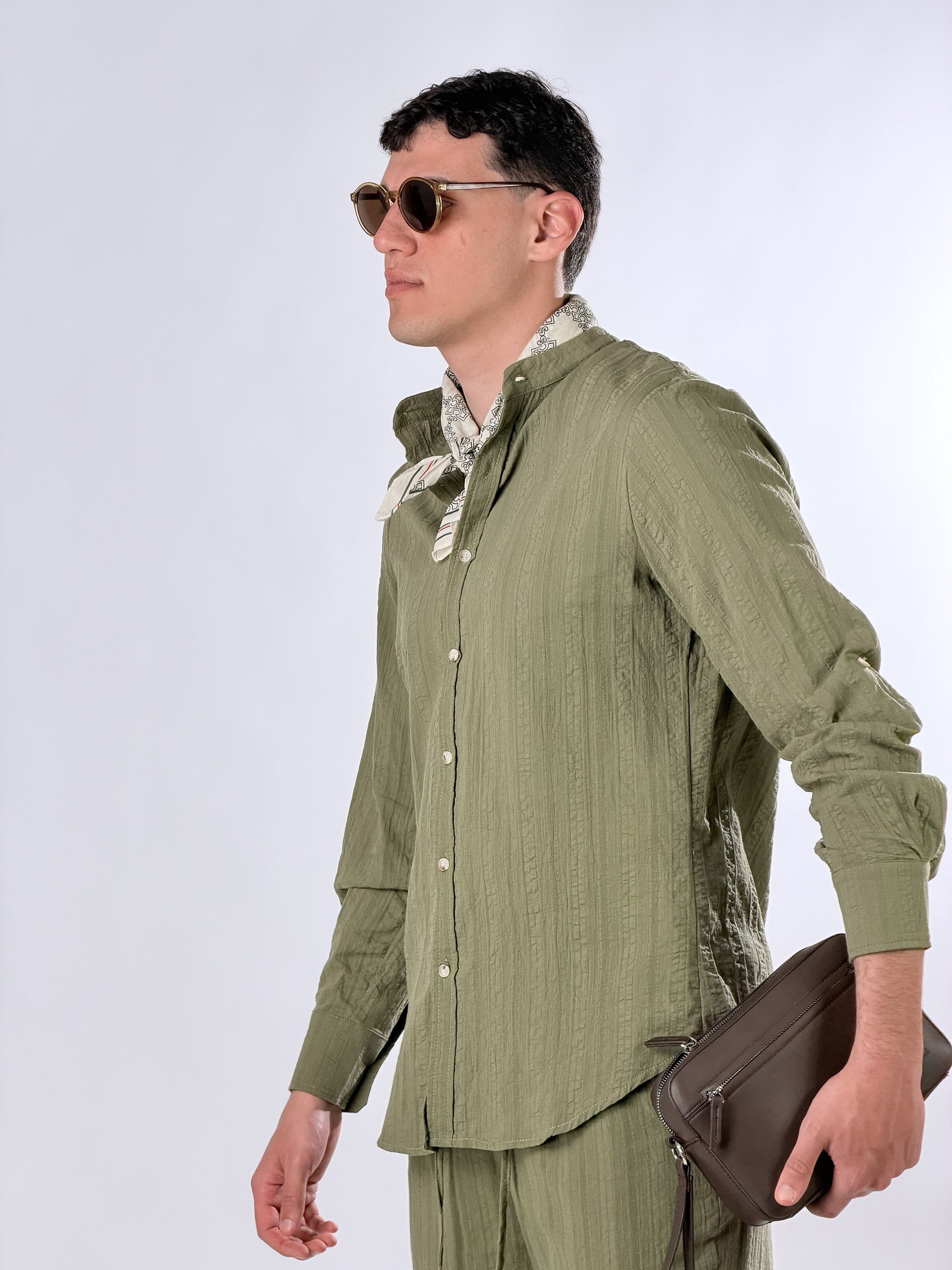 Camicia Coreana testurizzata|Colore:Salvia