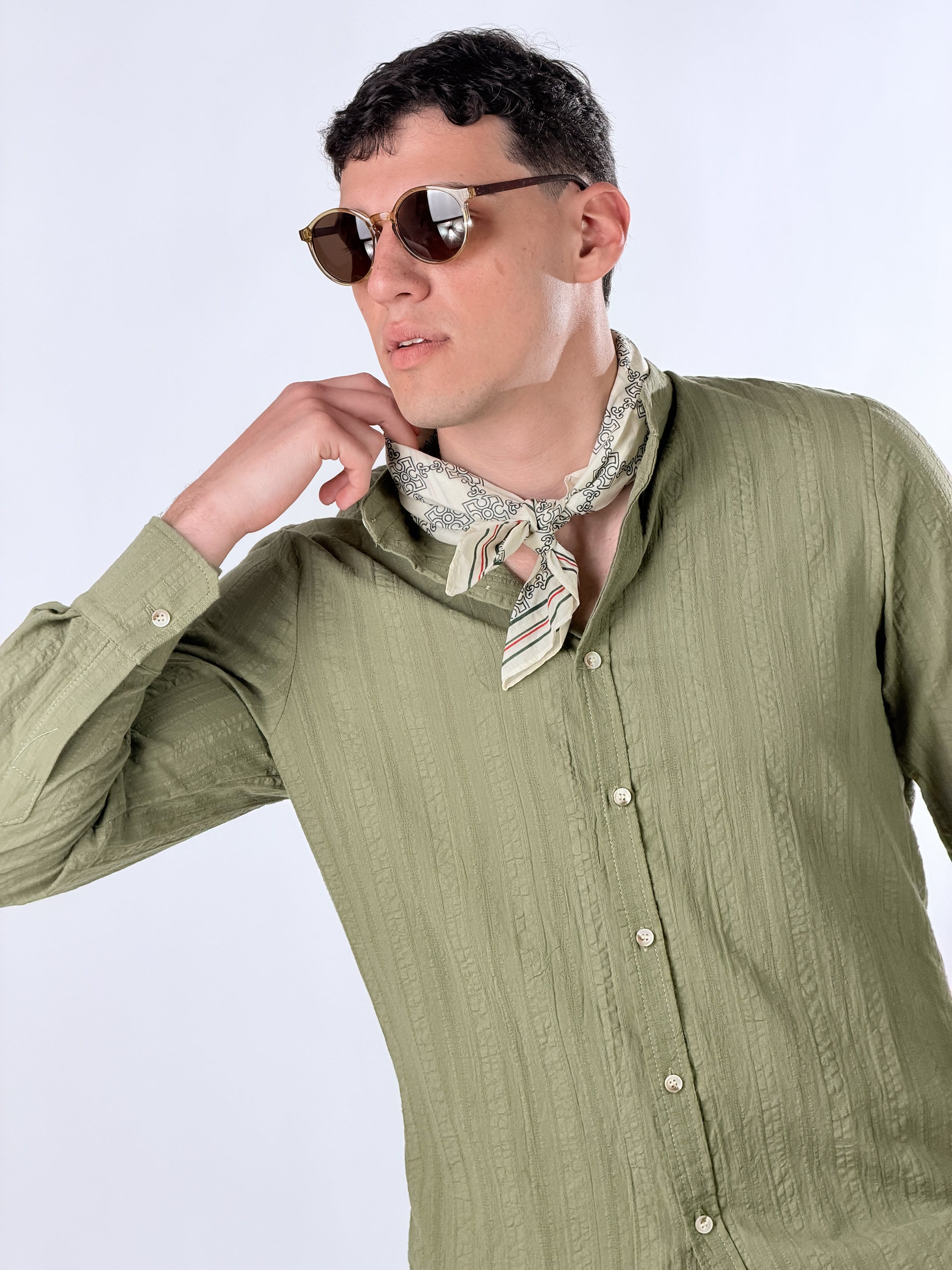 Camicia Coreana testurizzata|Colore:Salvia