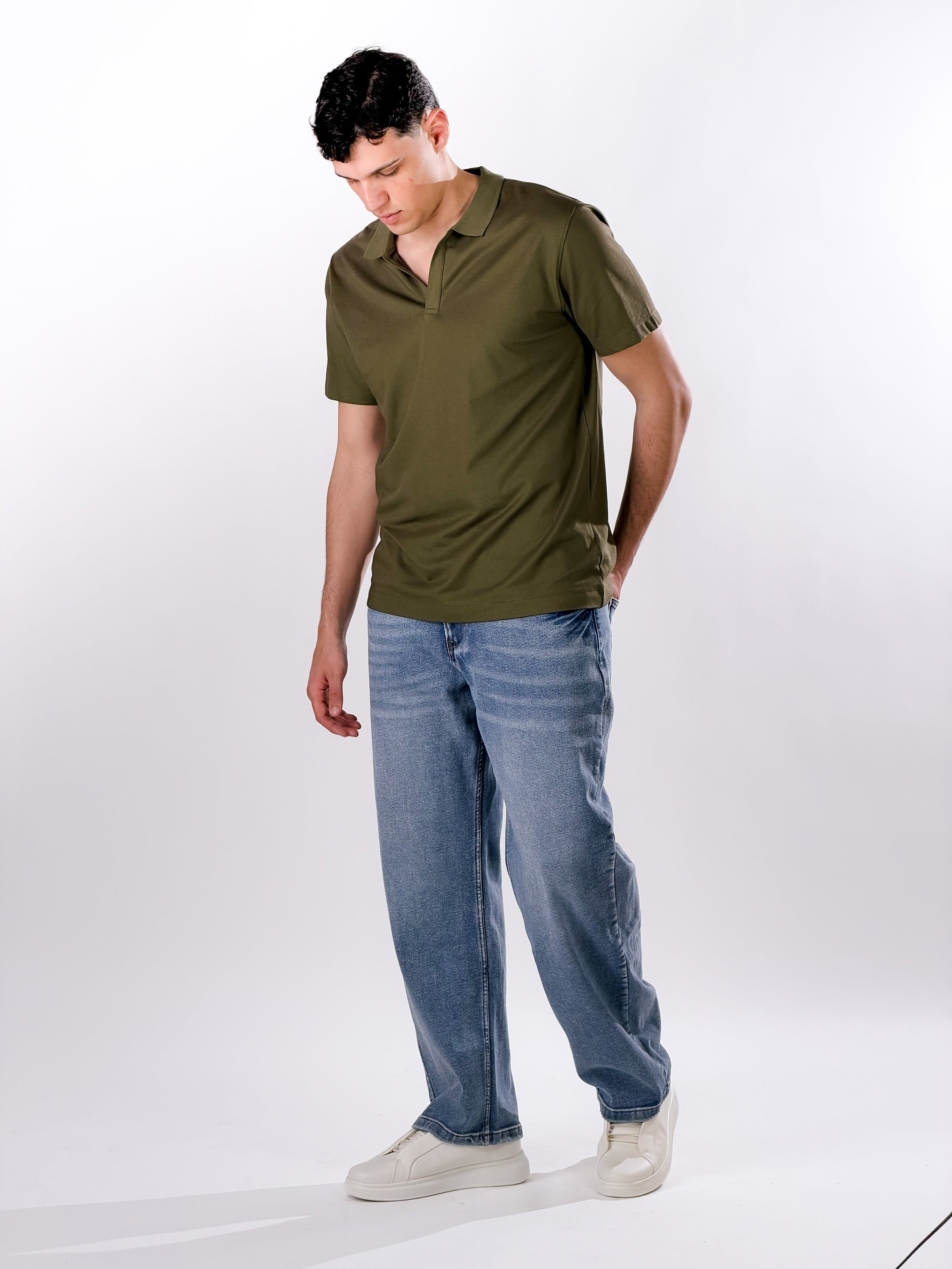 Polo senza bottoni|Colore:Verde militare