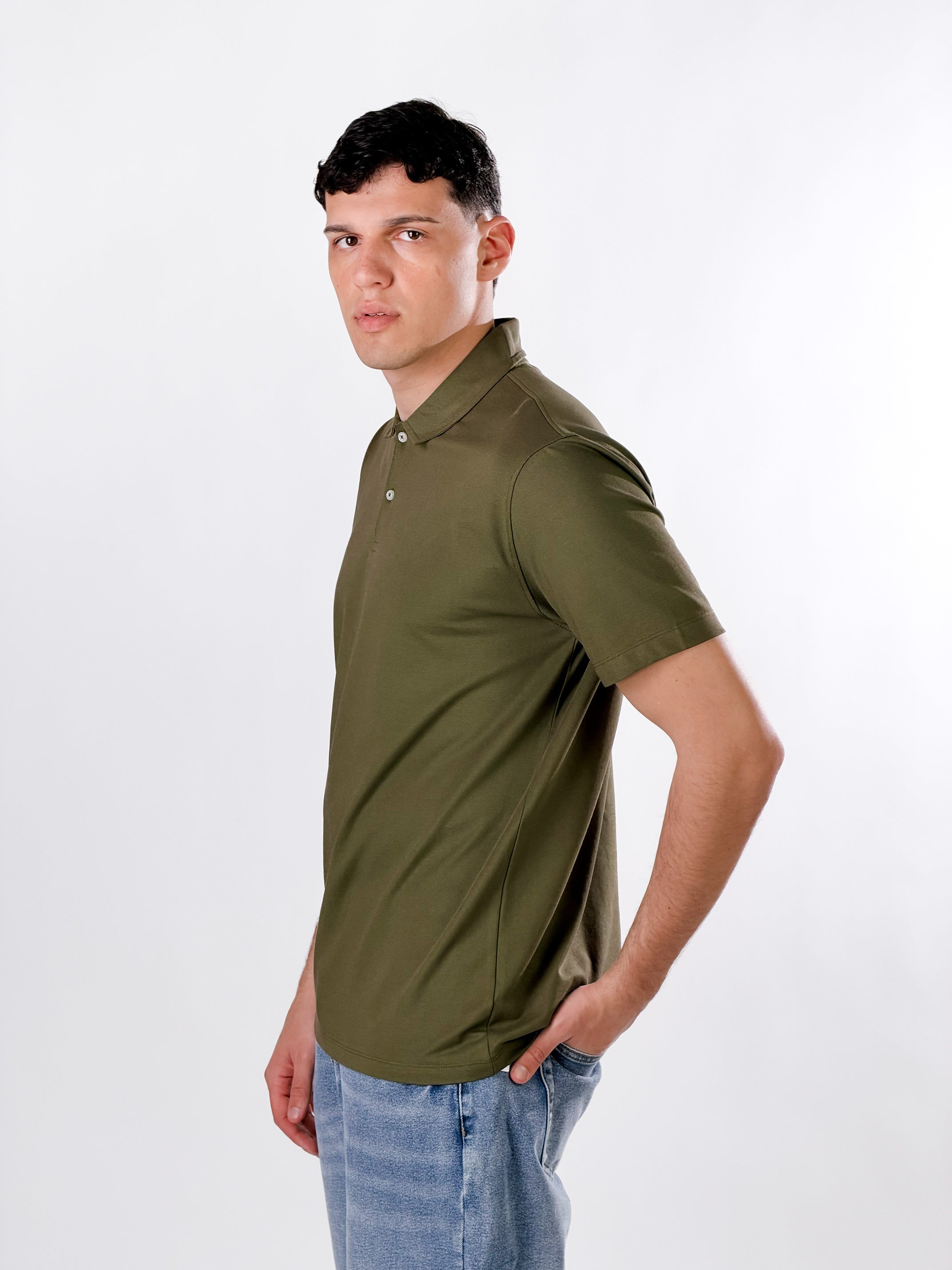 Polo open collar|Colore:Verde militare