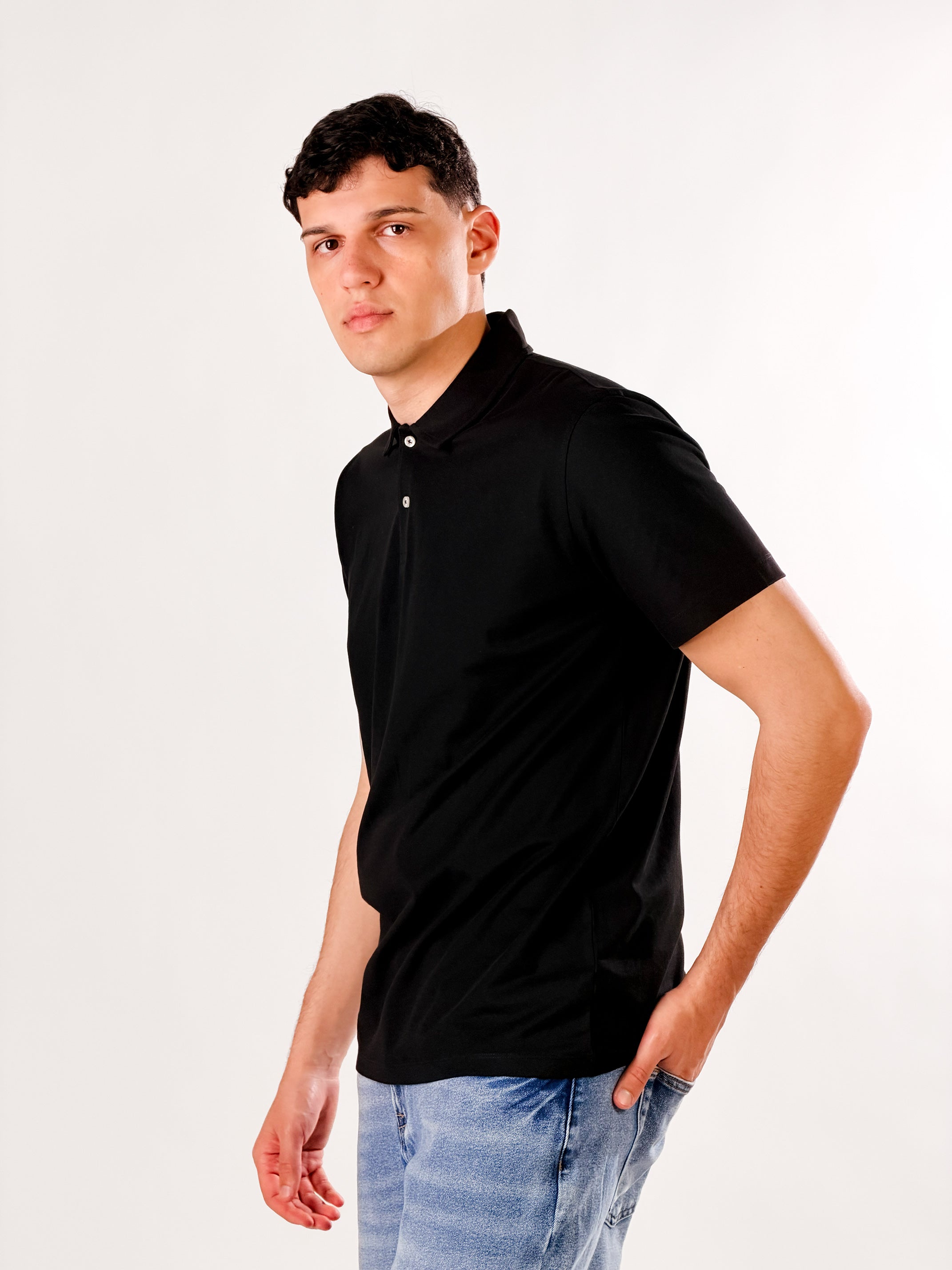 Polo open collar|Colore:Nero