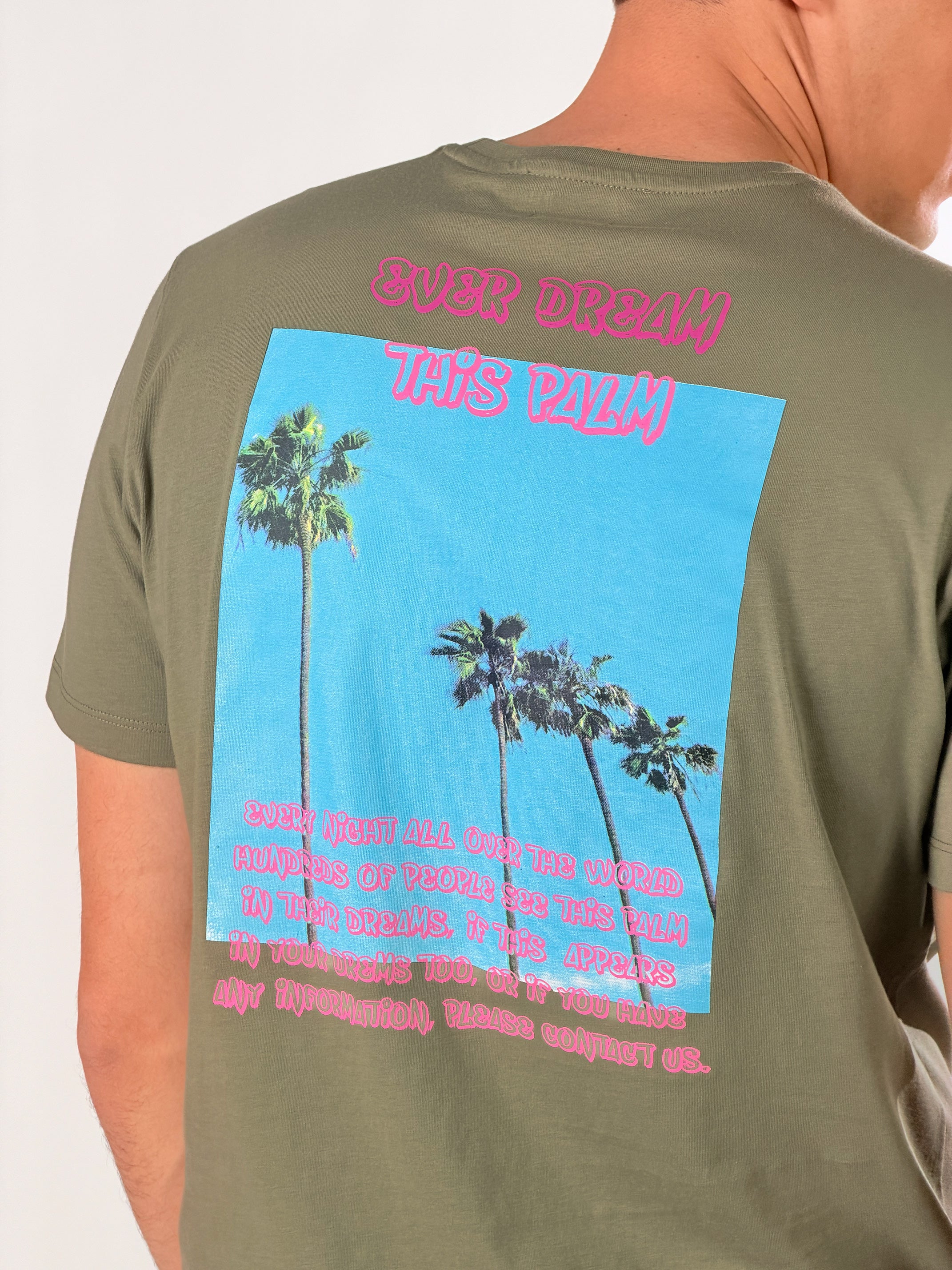 T-Shirt con stampa Palm Dream|Colore:Verde fumo
