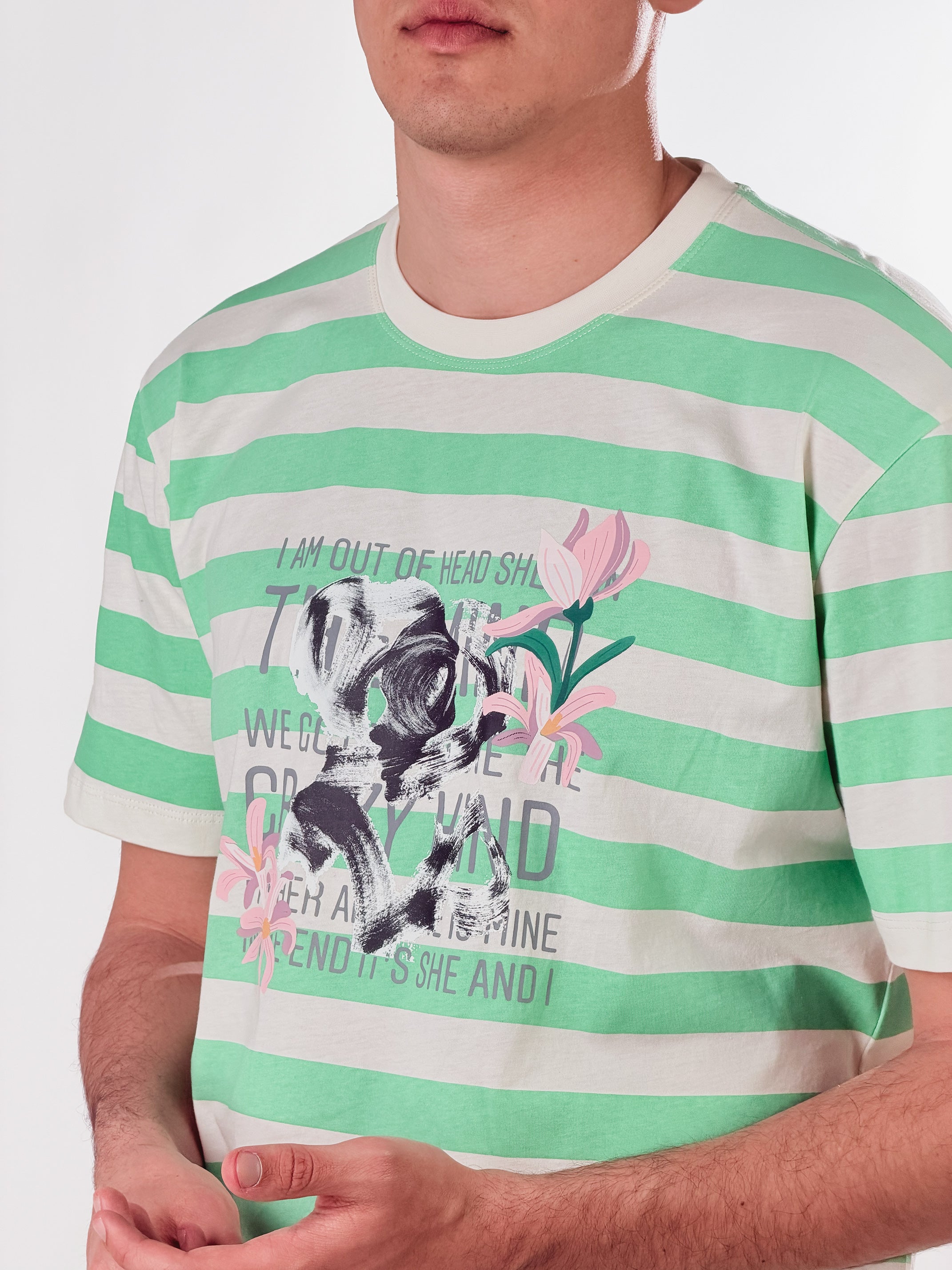 T shirt Stripe loose fit|Colore:Burro/menta