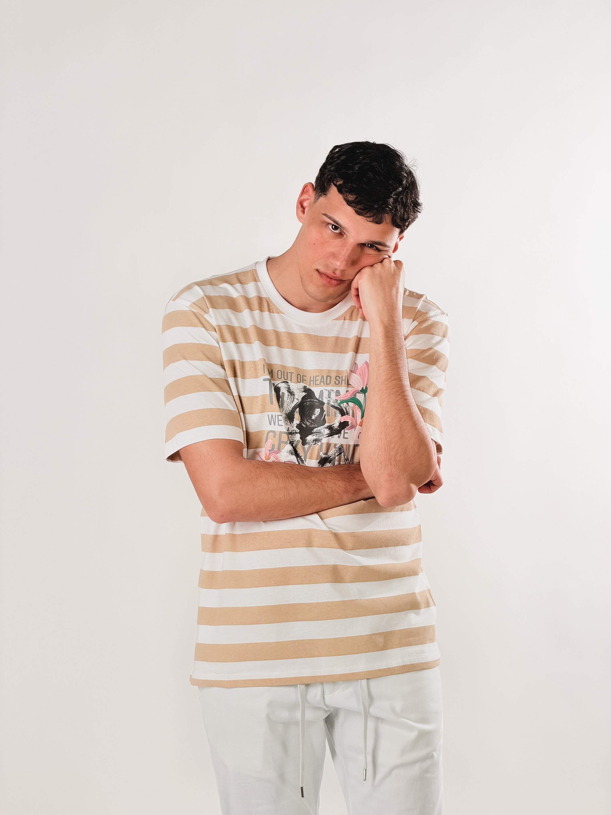 T shirt Stripe loose fit|Colore:Bianco/beige