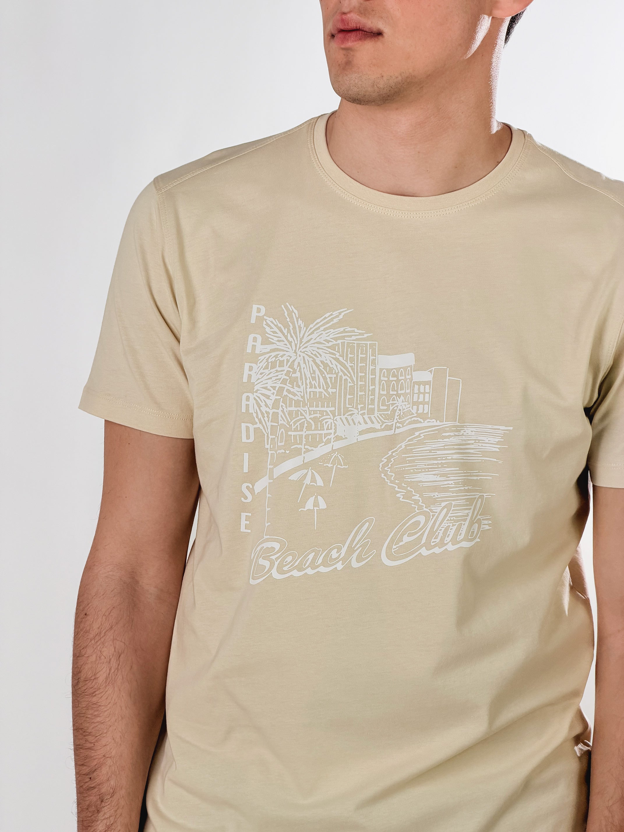 T - Shirt Paradise Beach Club base fit|Colore:Beige