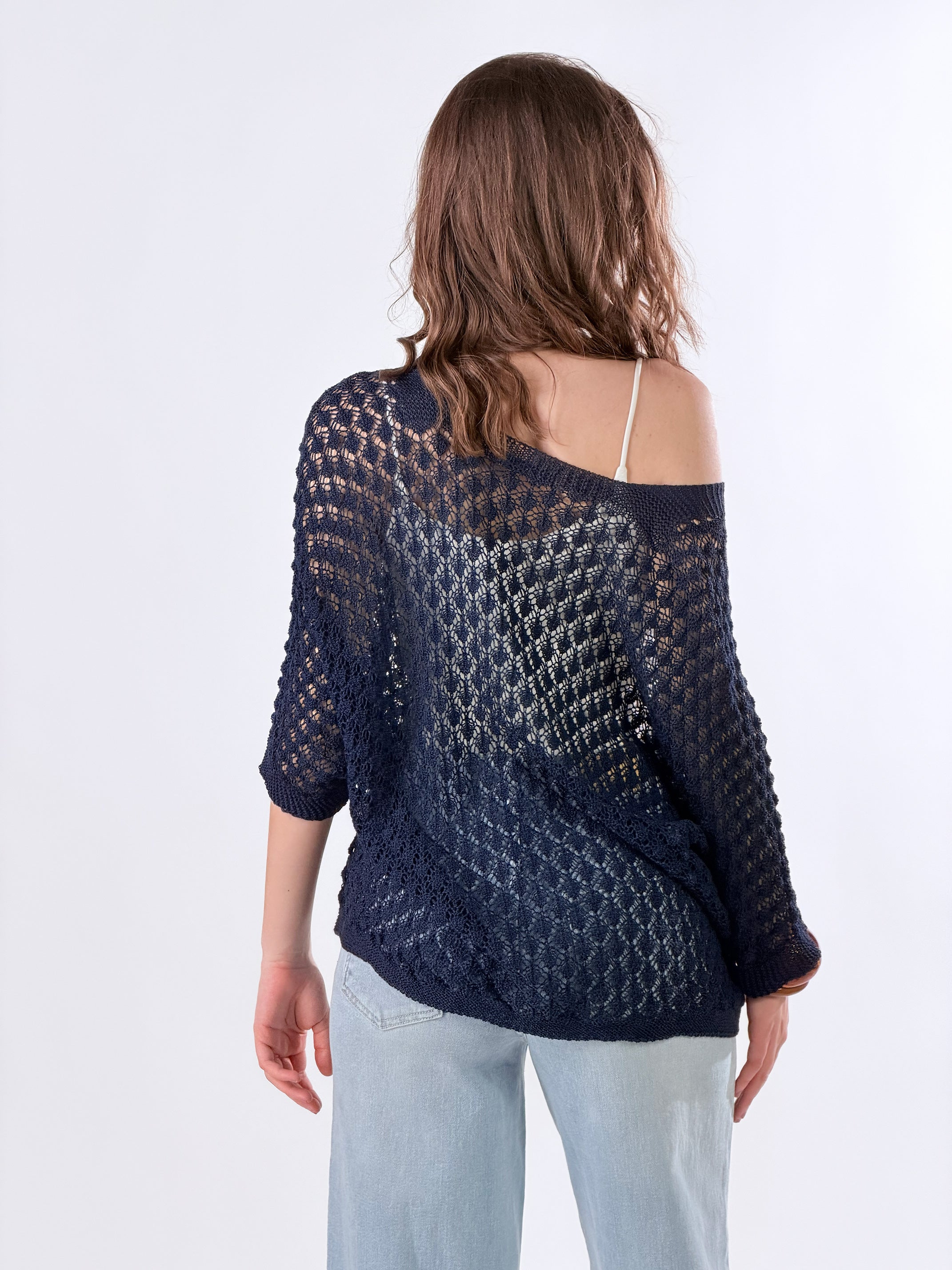 Cardigan in maglia traforata|Colore:Blue