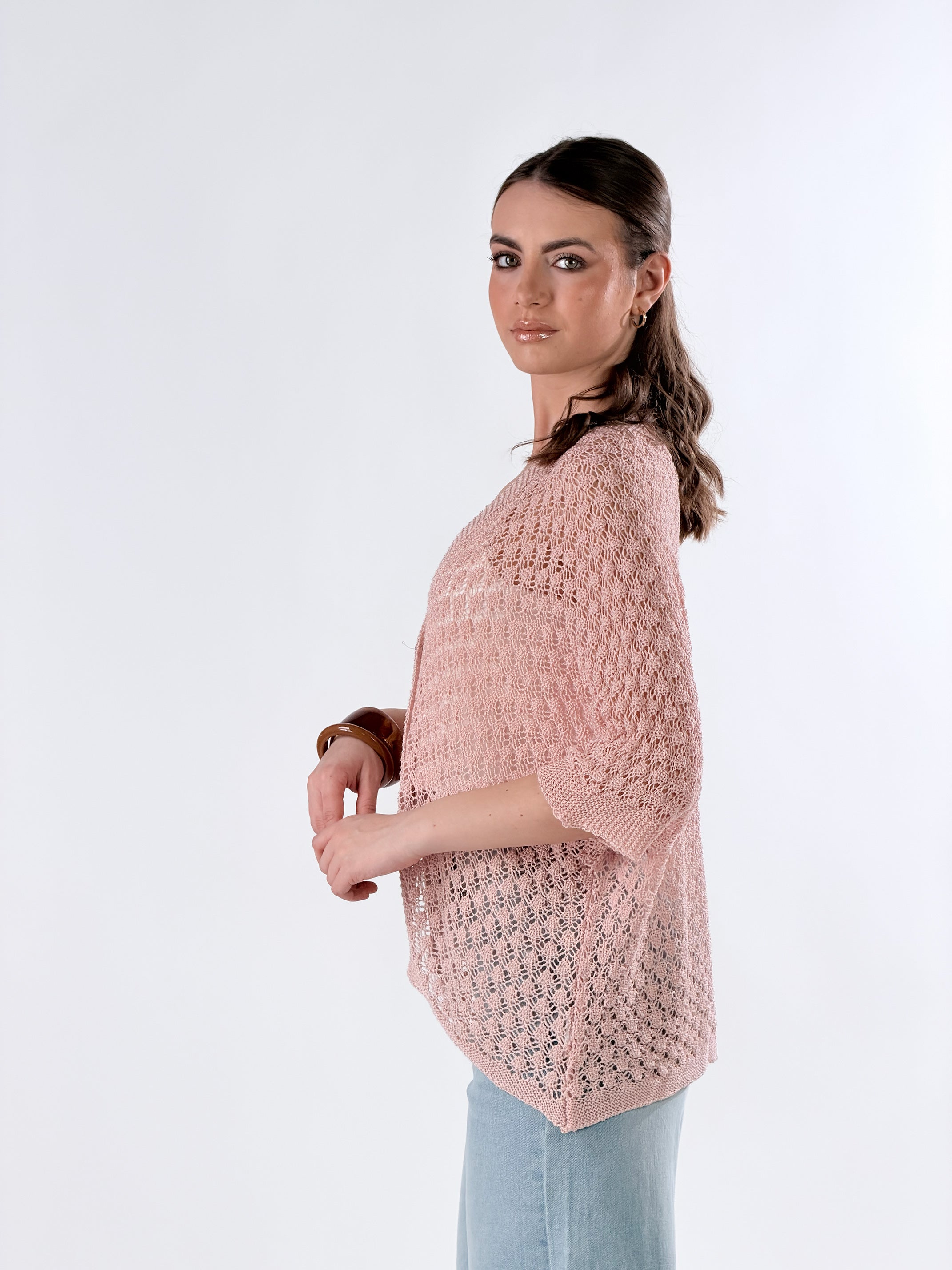 Cardigan in maglia traforata|Colore:Rosa