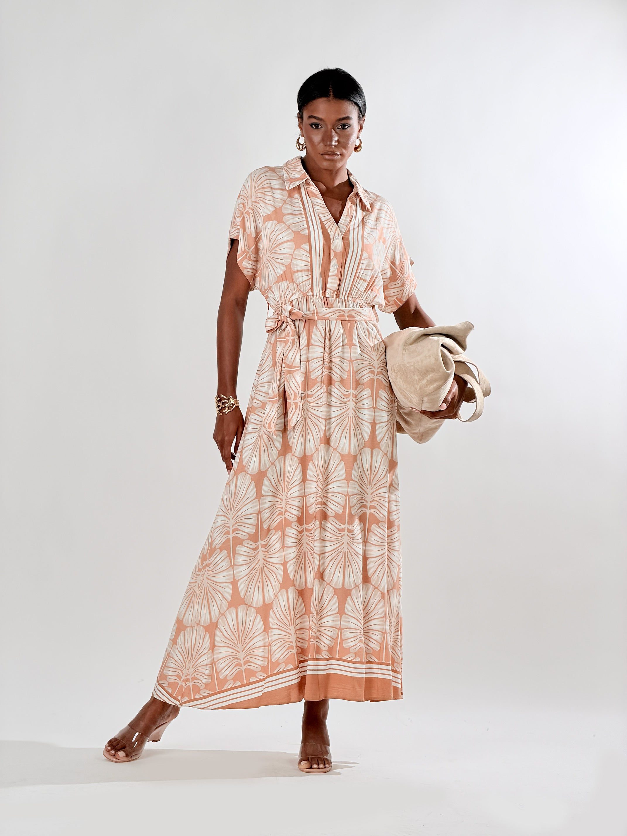 Vestito chemisier stampa Bloom|Colore:Beige