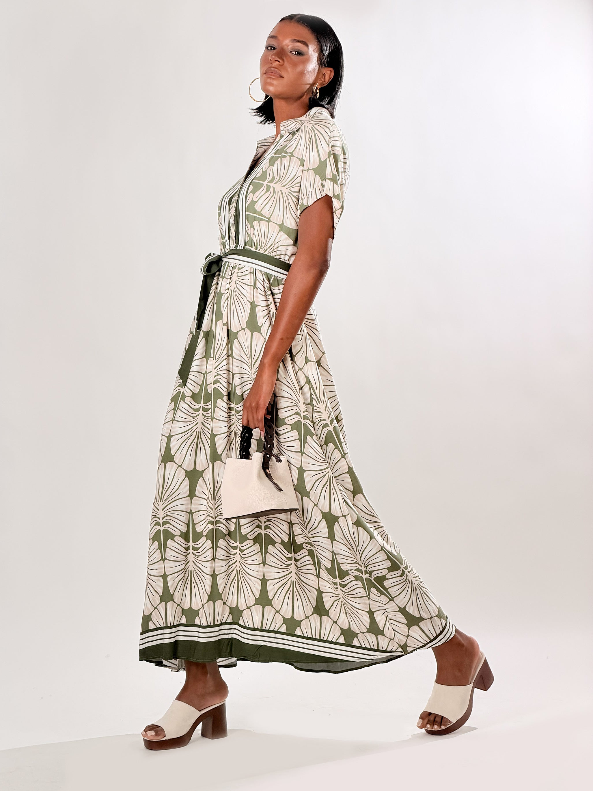 Vestito chemisier stampa Bloom|Colore:Verde