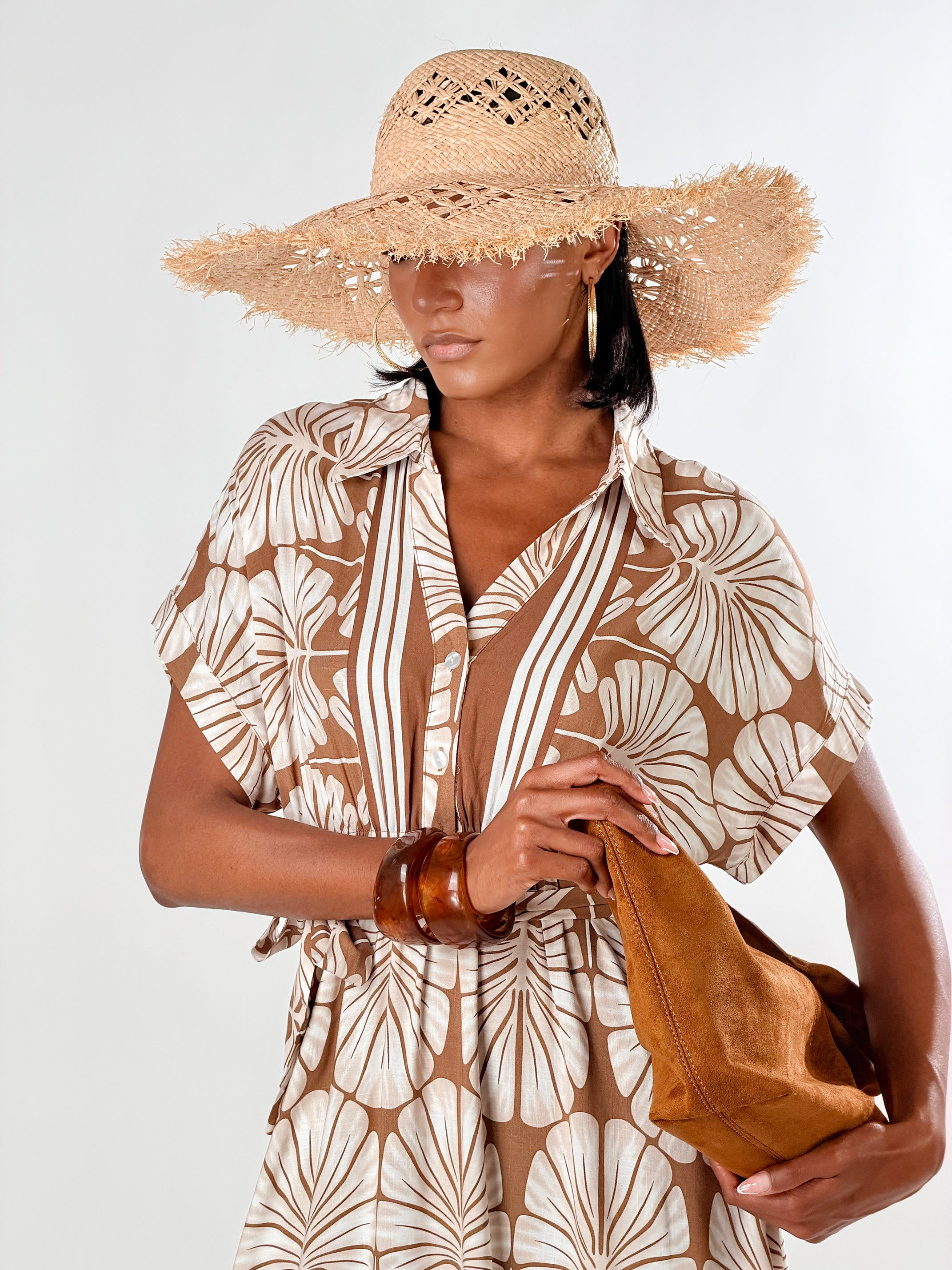 Vestito chemisier stampa Bloom|Colore:Marrone