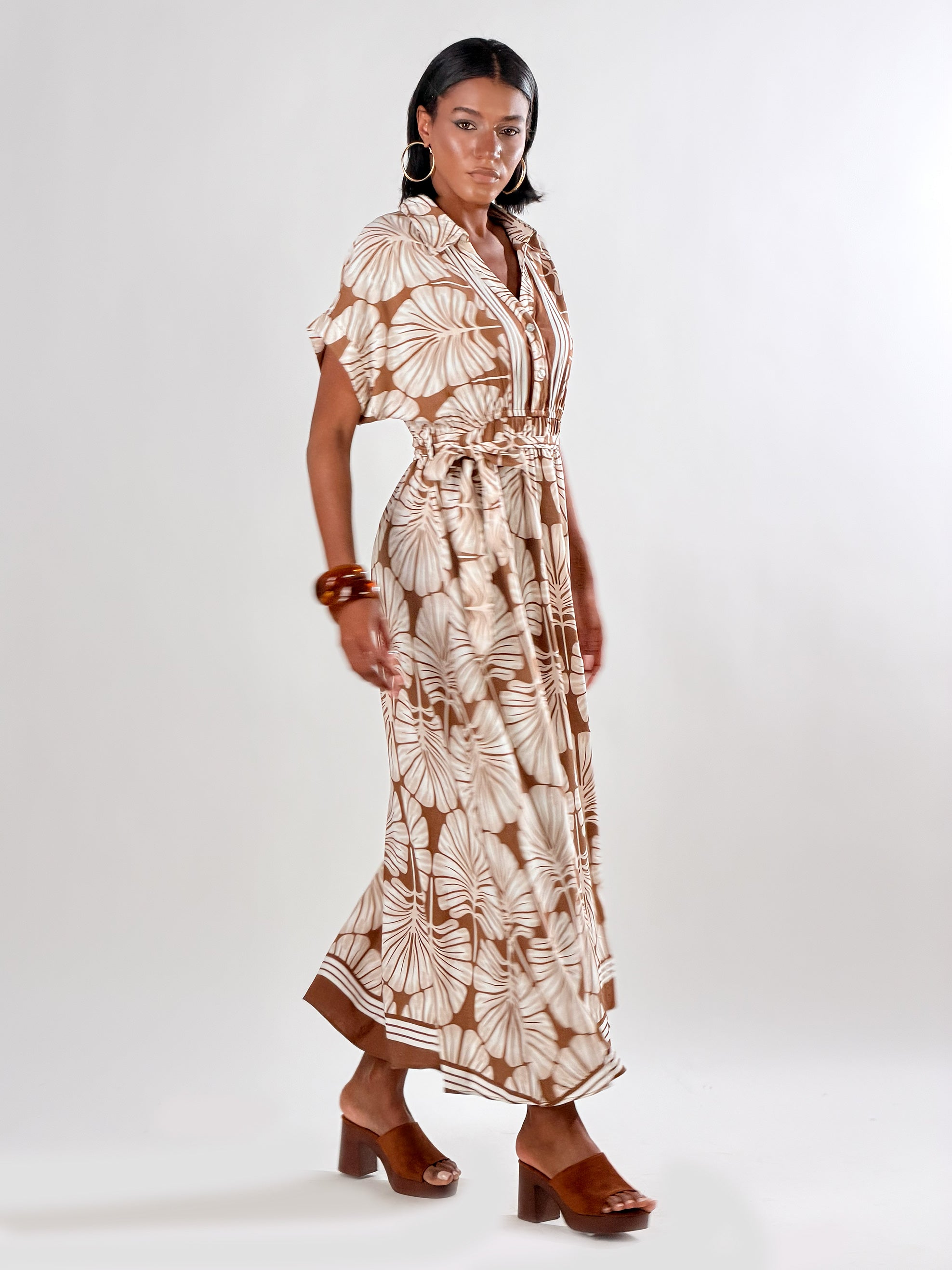 Vestito chemisier stampa Bloom|Colore:Marrone