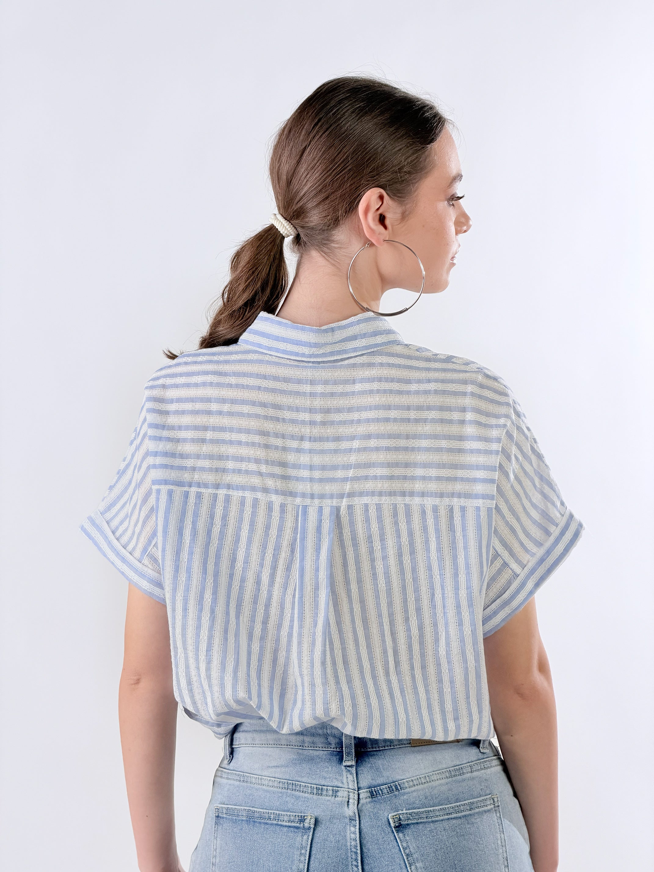 Camicia a righe testurizzata|Colore:Azzurro