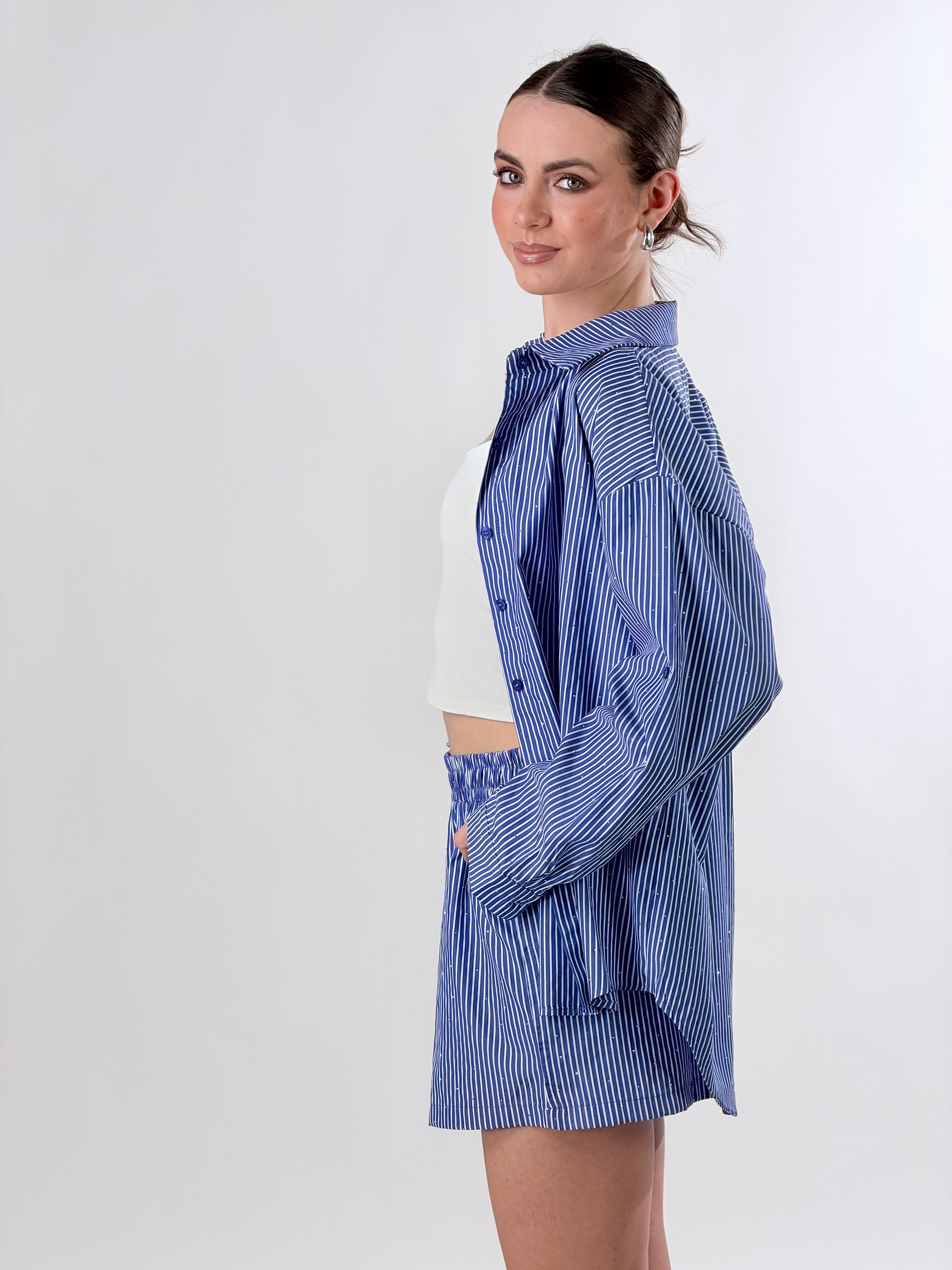 Coordinato mille righe con applicazioni effetto st|Colore:Blu