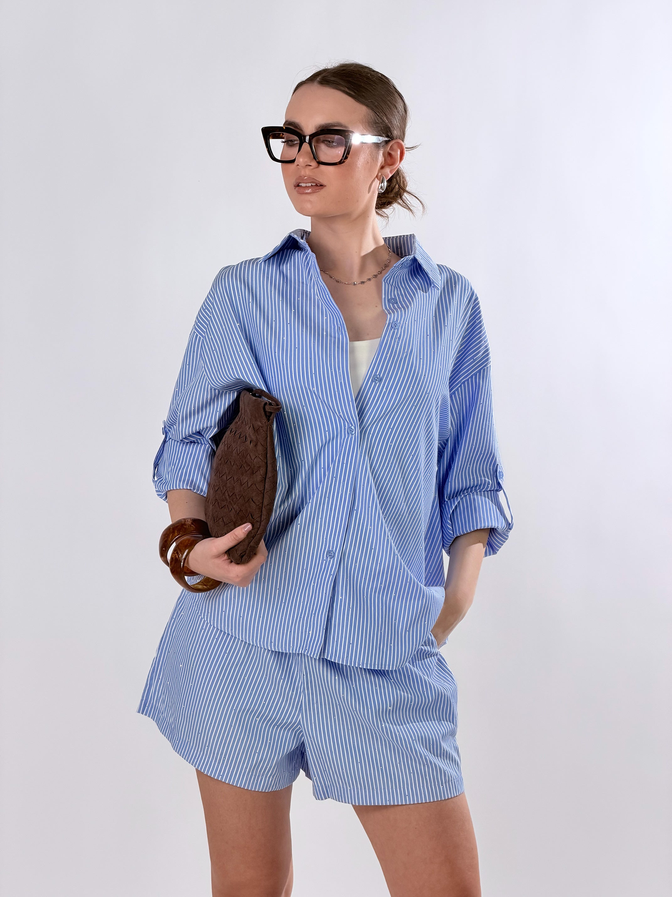 Coordinato mille righe con applicazioni effetto st|Colore:Celeste