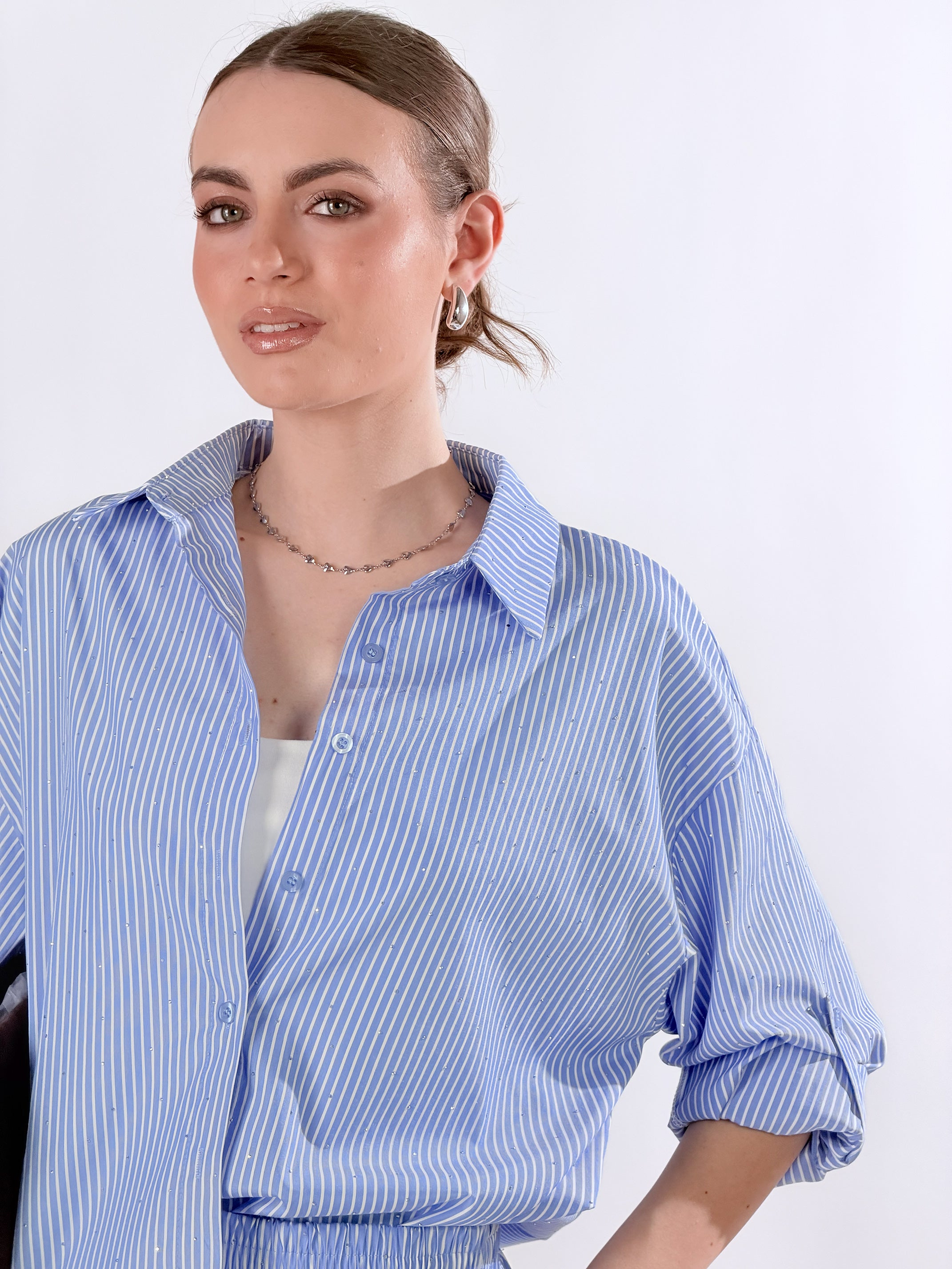 Coordinato mille righe con applicazioni effetto st|Colore:Celeste