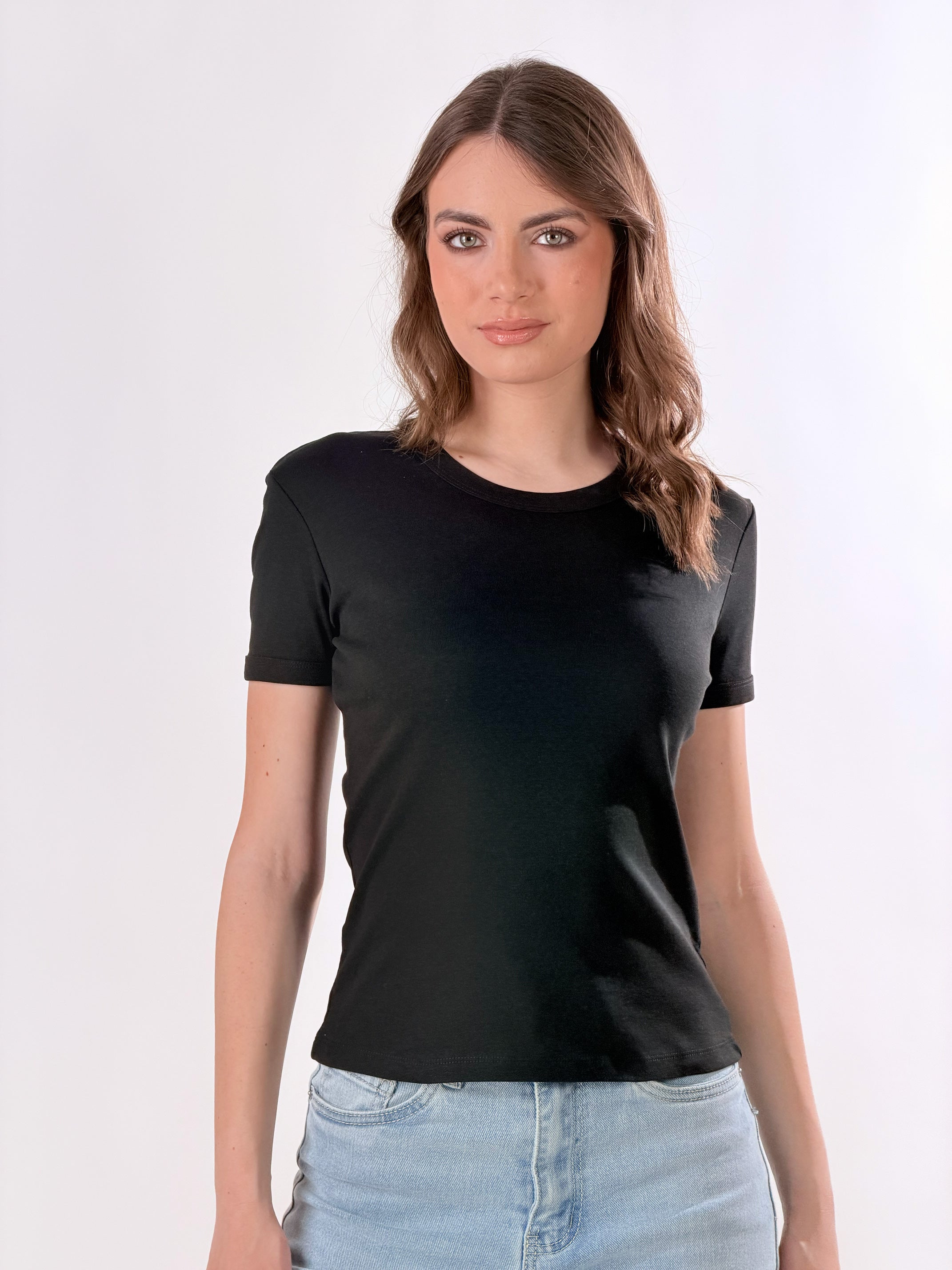 T-Shirt con cucitura posteriore|Colore:Nero