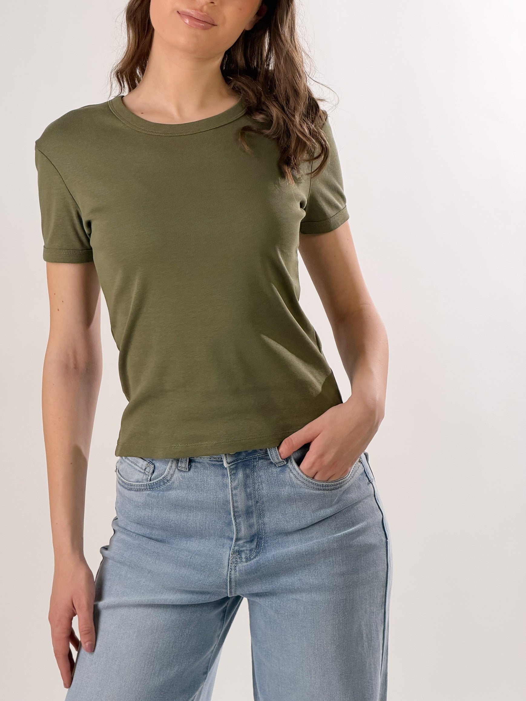 T-Shirt con cucitura posteriore|Colore:Salvia