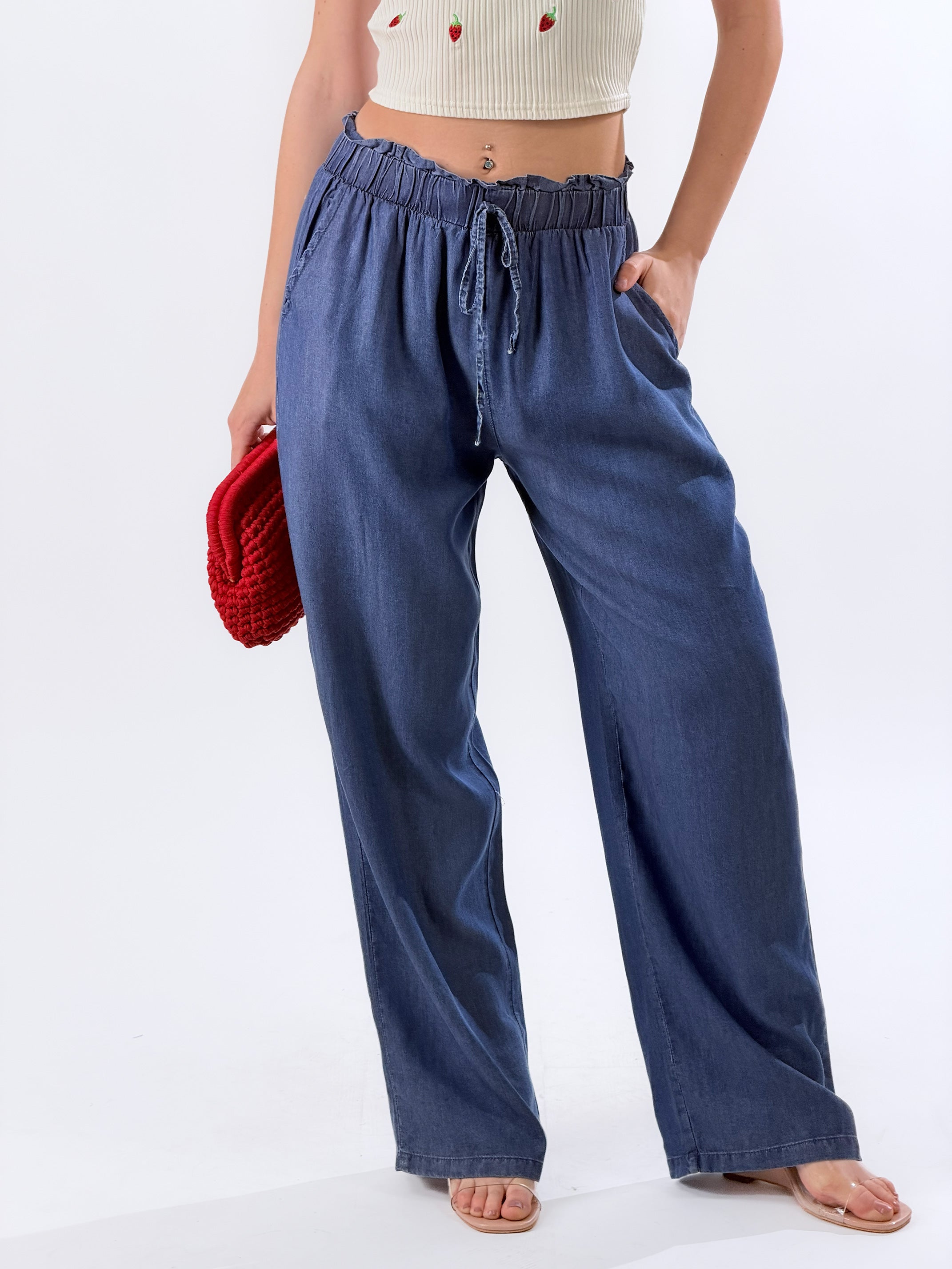 Pantalone effetto chambray|Colore:Blu navy