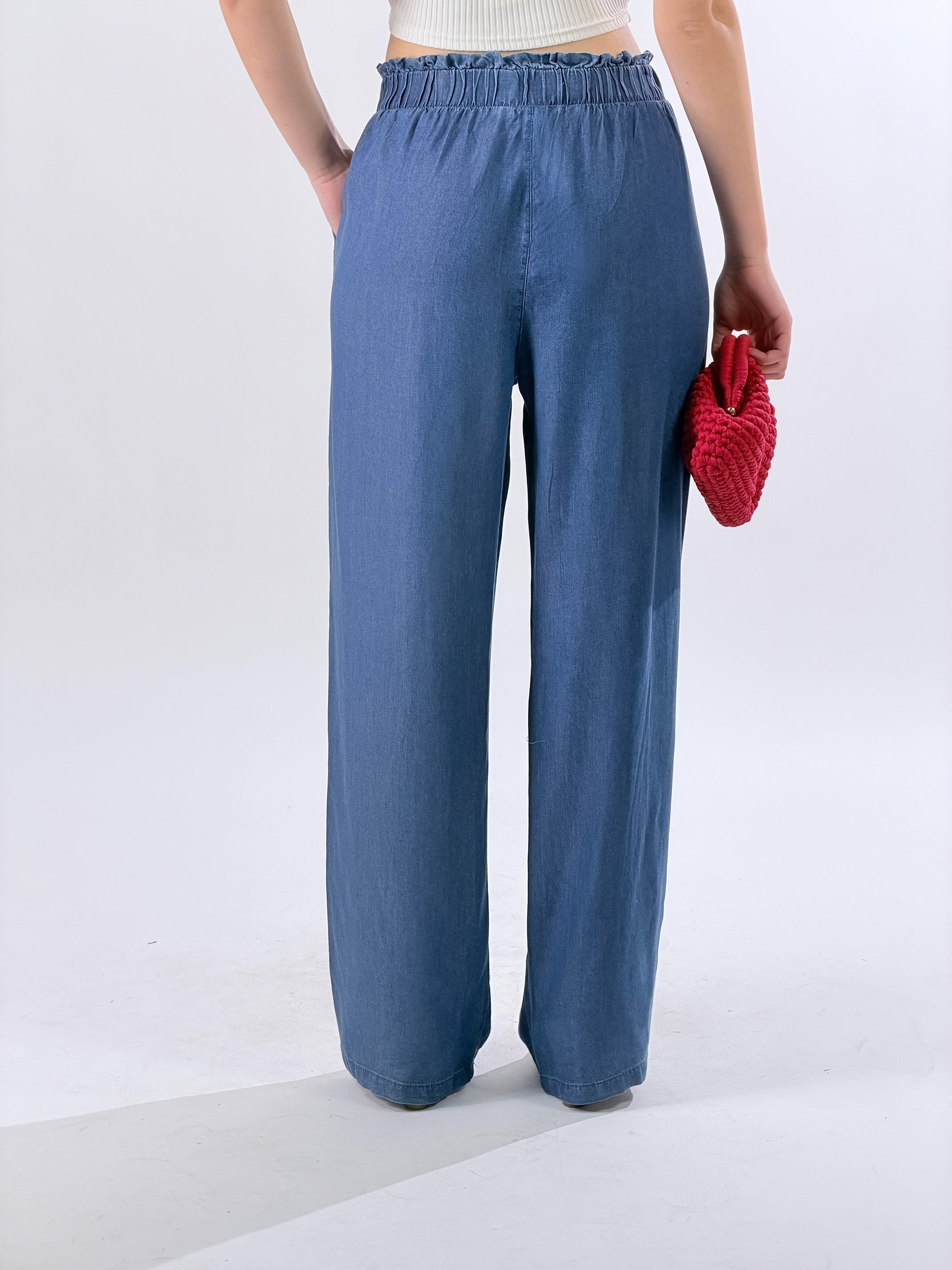Pantalone effetto chambray|Colore:Blu