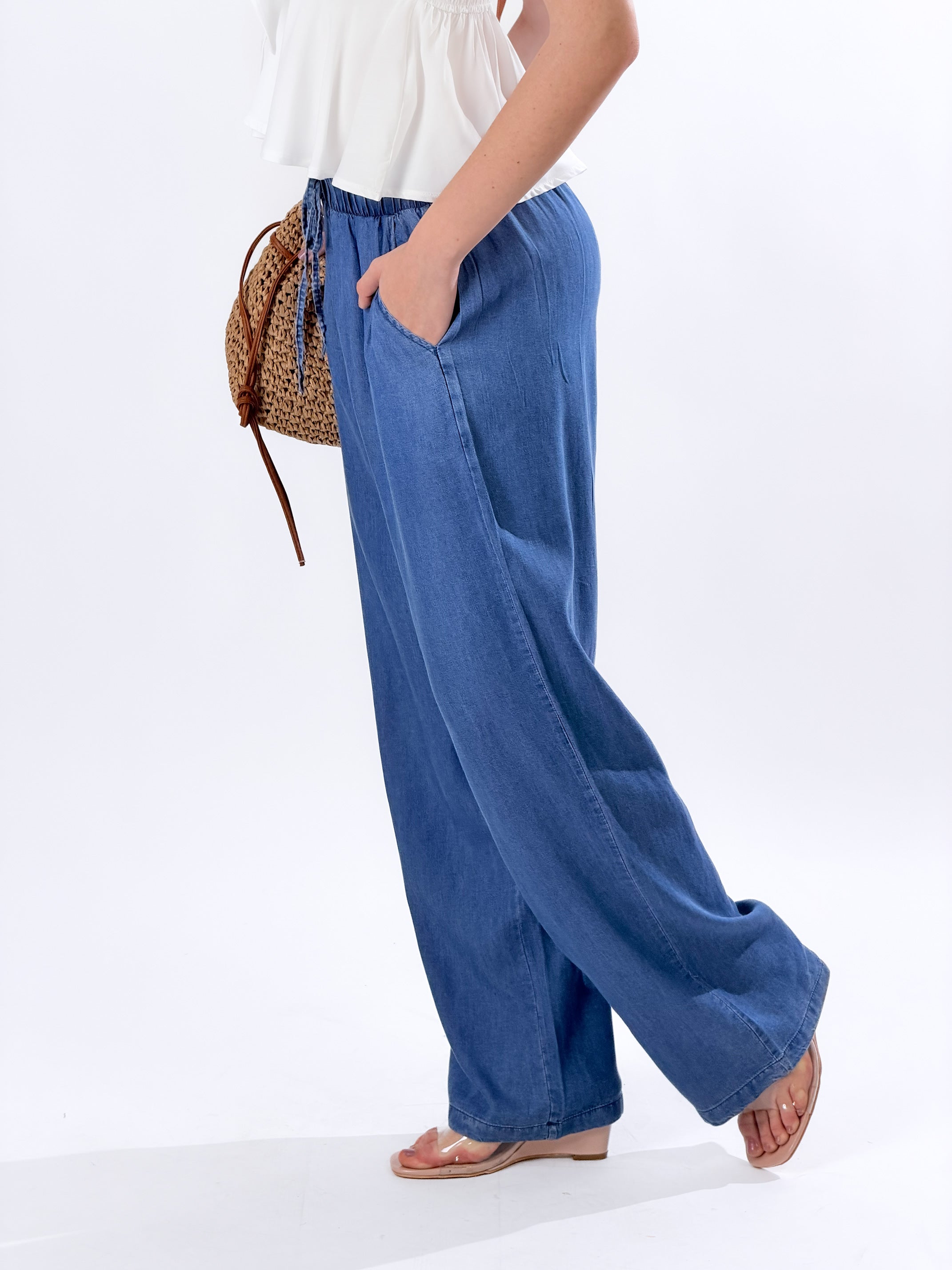 Pantalone effetto chambray|Colore:Blu