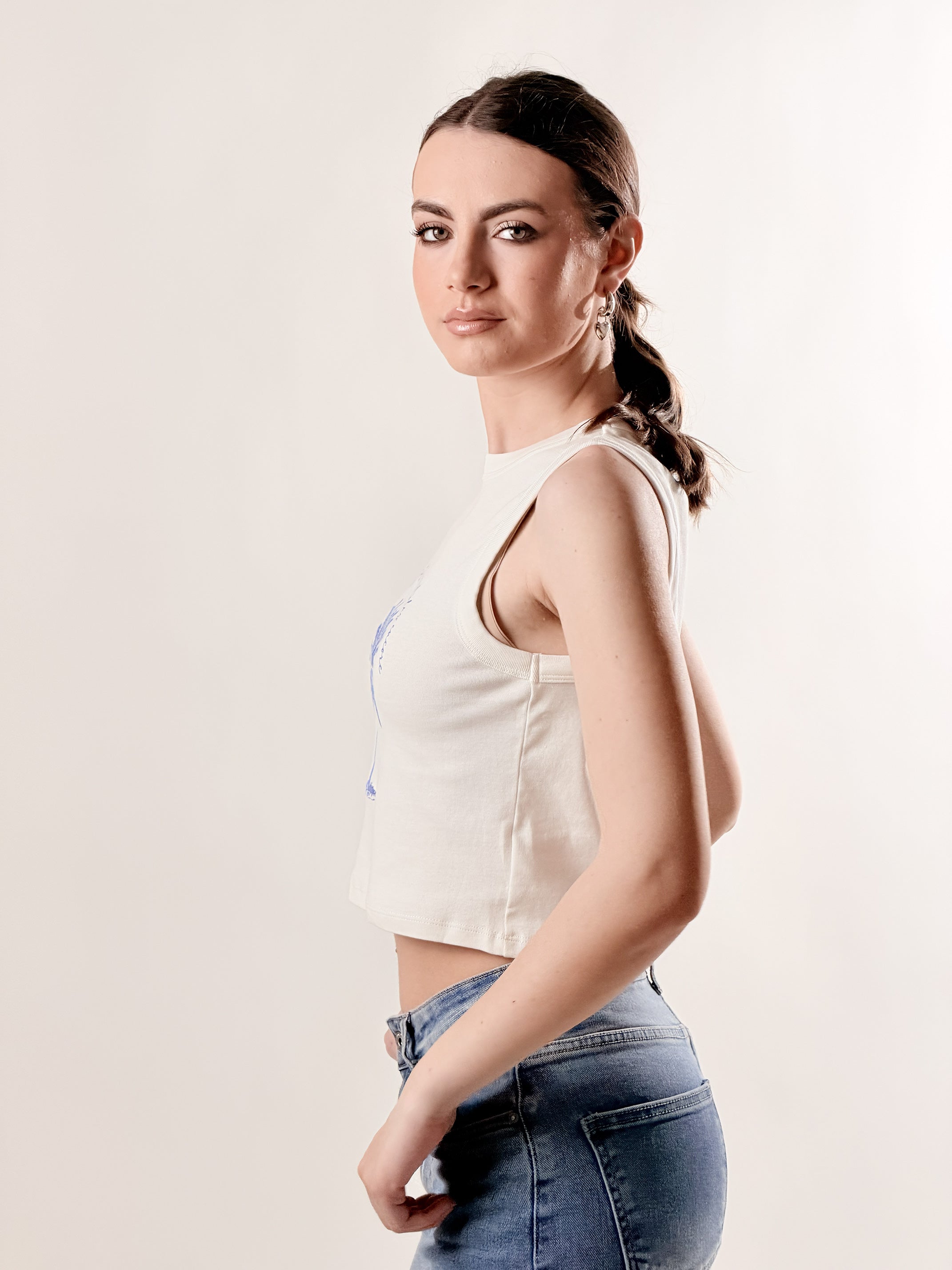 Top Cropped con stampa Palma|Colore:Bianco latte