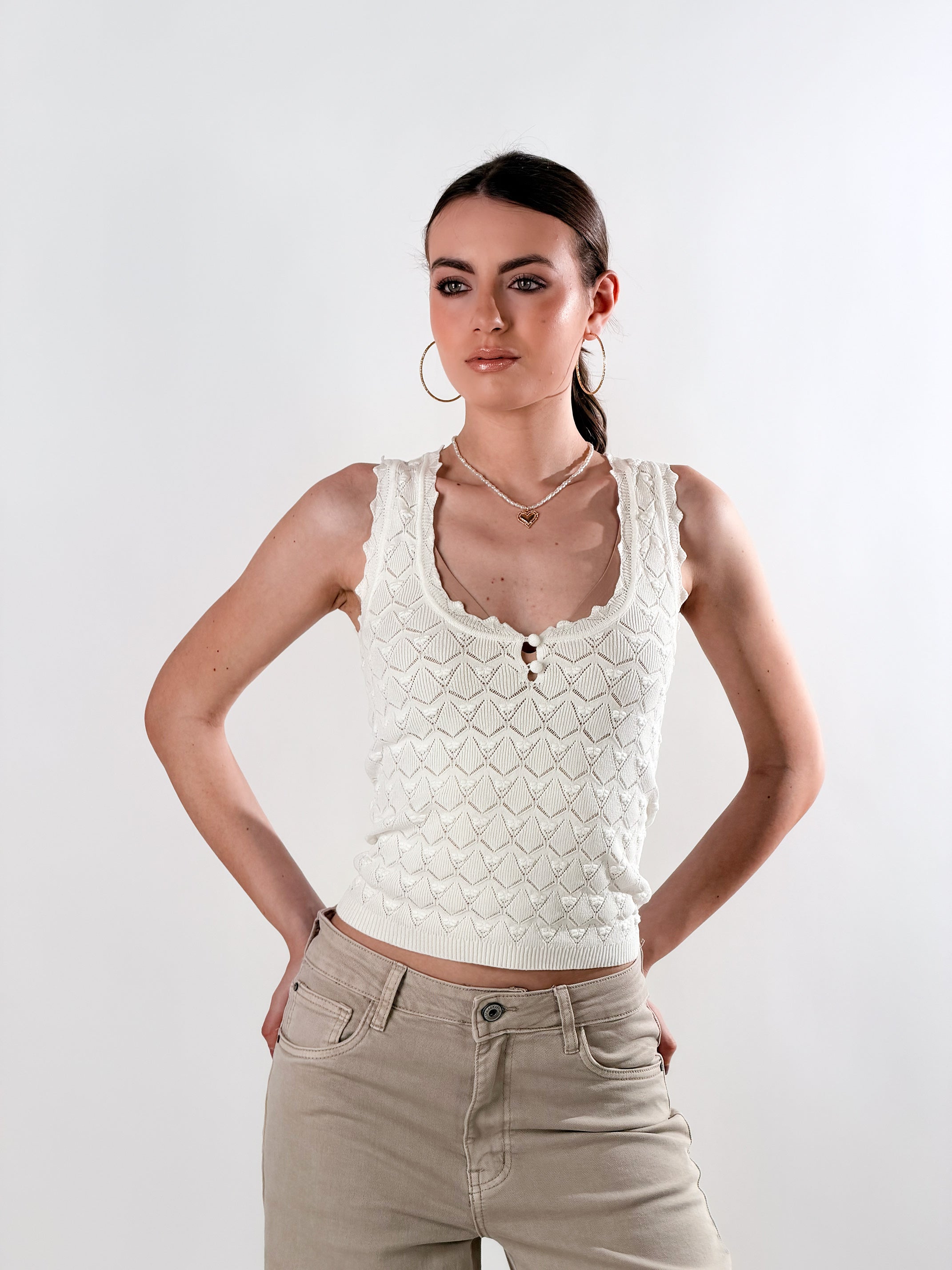 Top traforato in maglia|Colore:Bianco