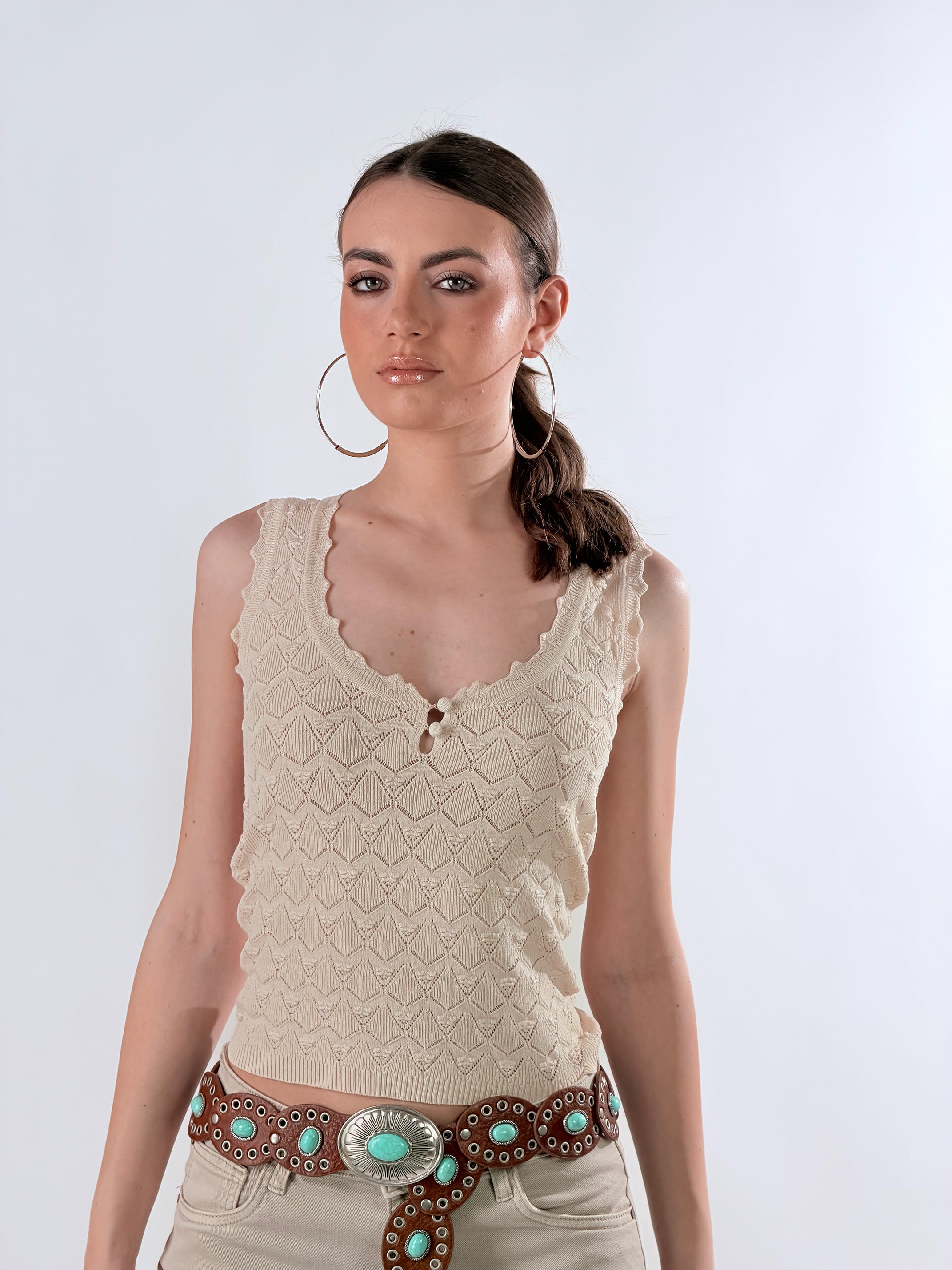 Top traforato in maglia|Colore:Beige