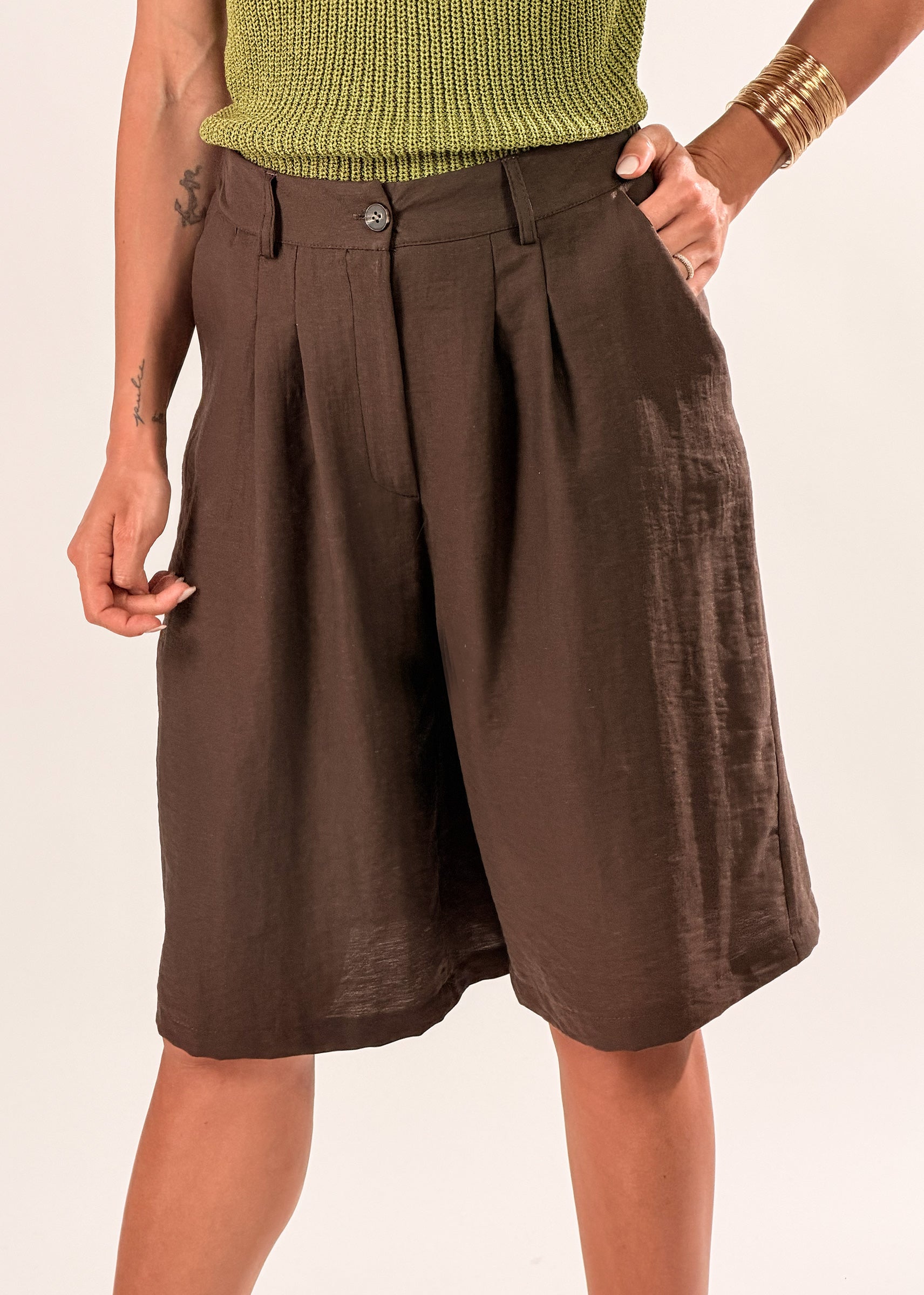 Bermuda capri in lino|Colore:Moka