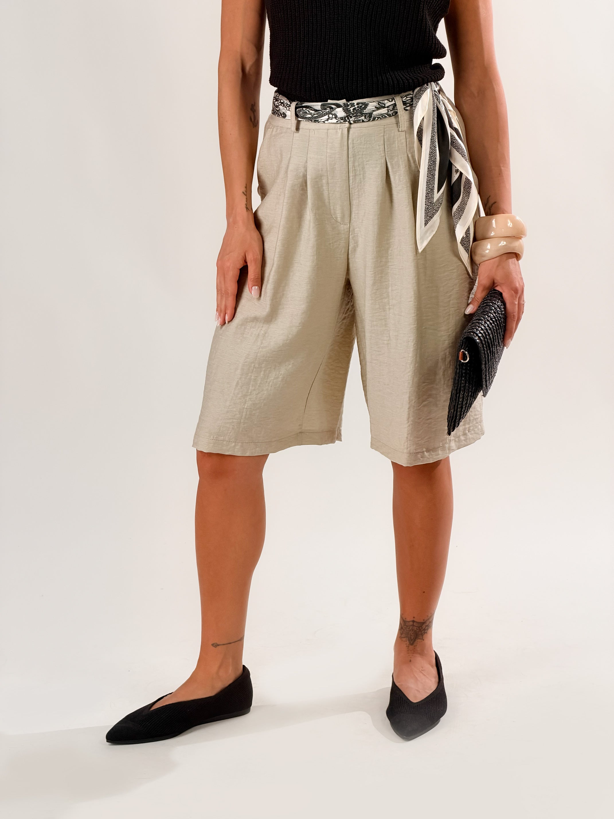 Bermuda capri in lino|Colore:Beige