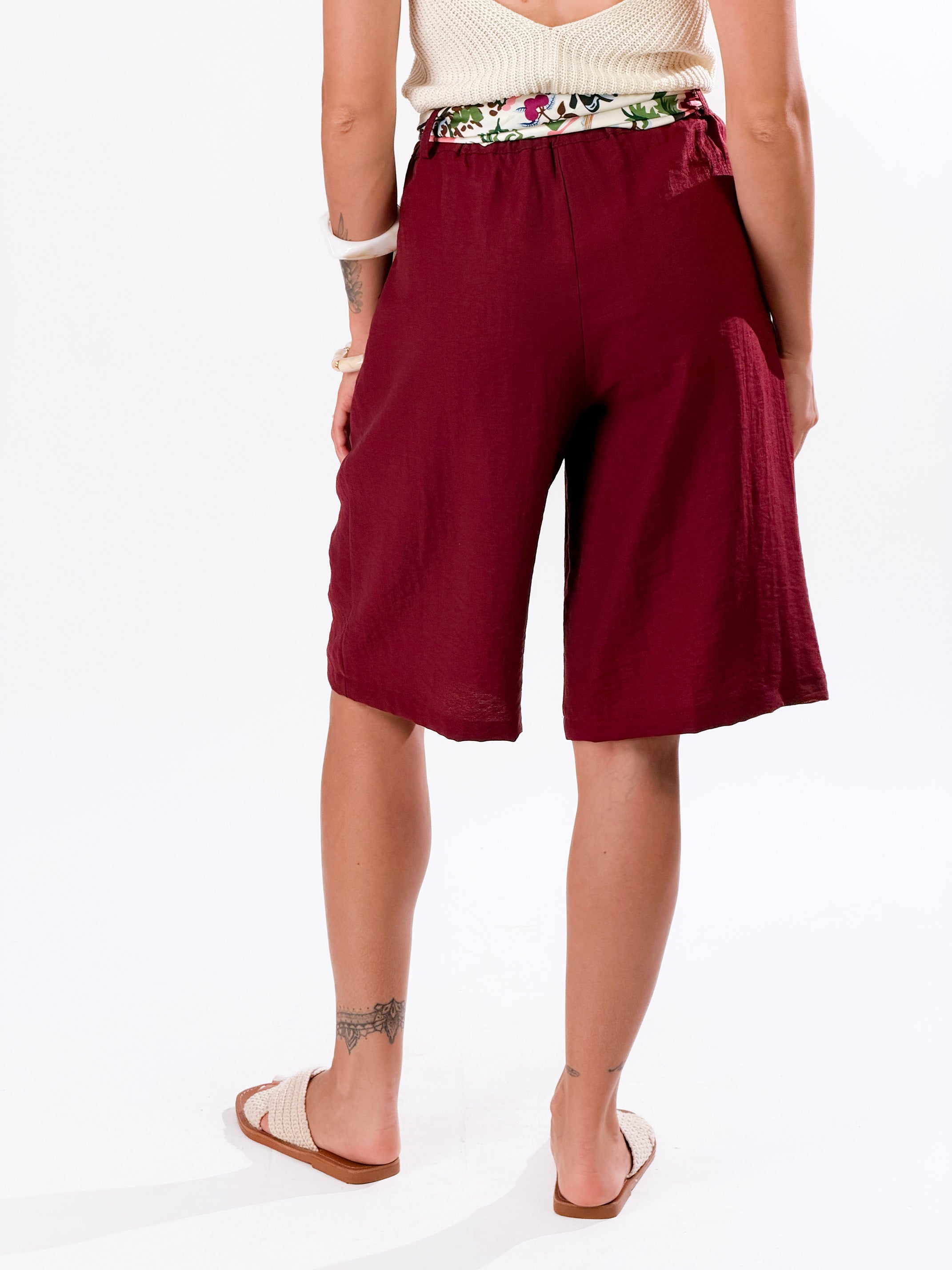 Bermuda capri in lino|Colore:Bordeaux