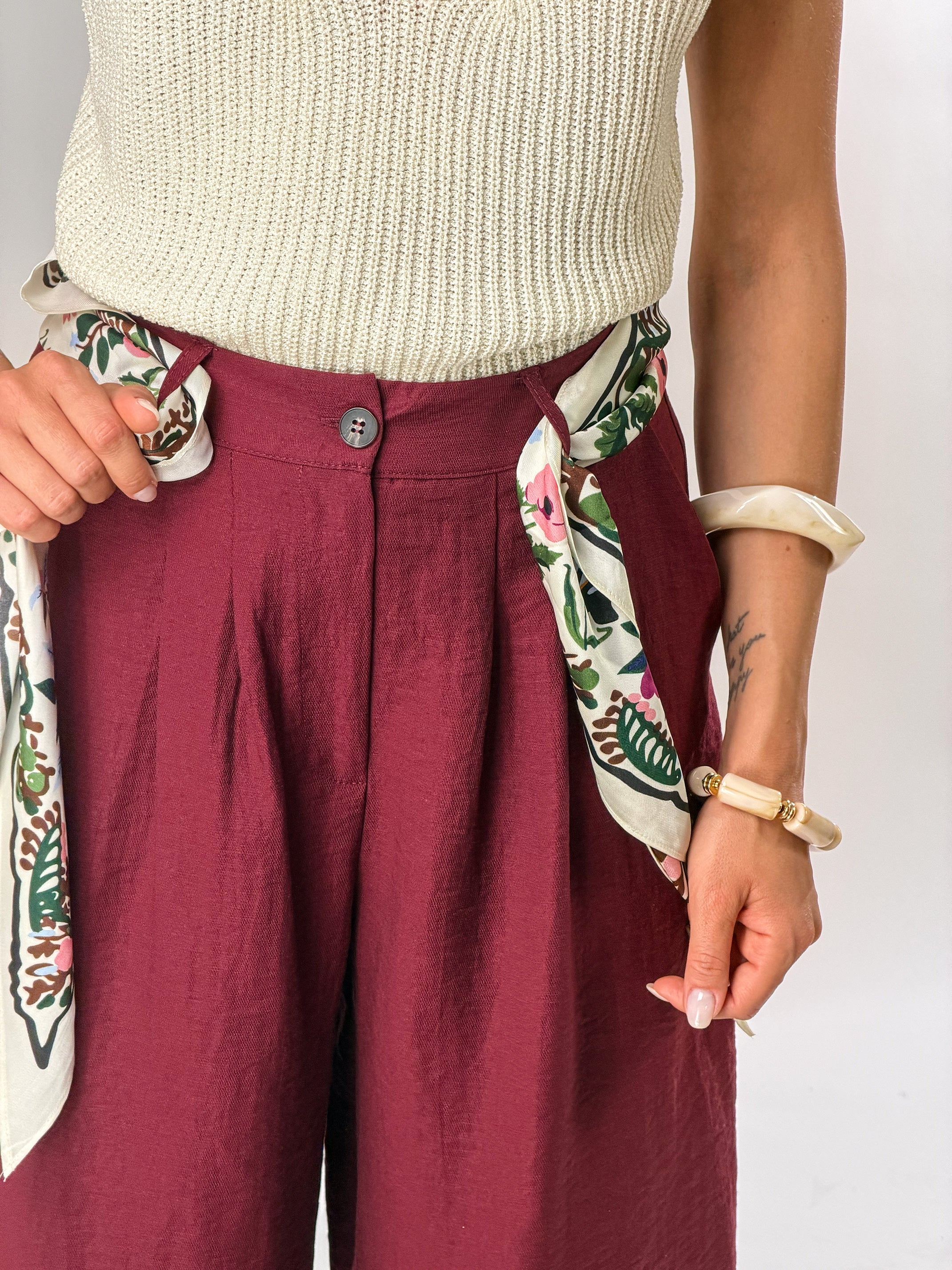 Bermuda capri in lino|Colore:Bordeaux