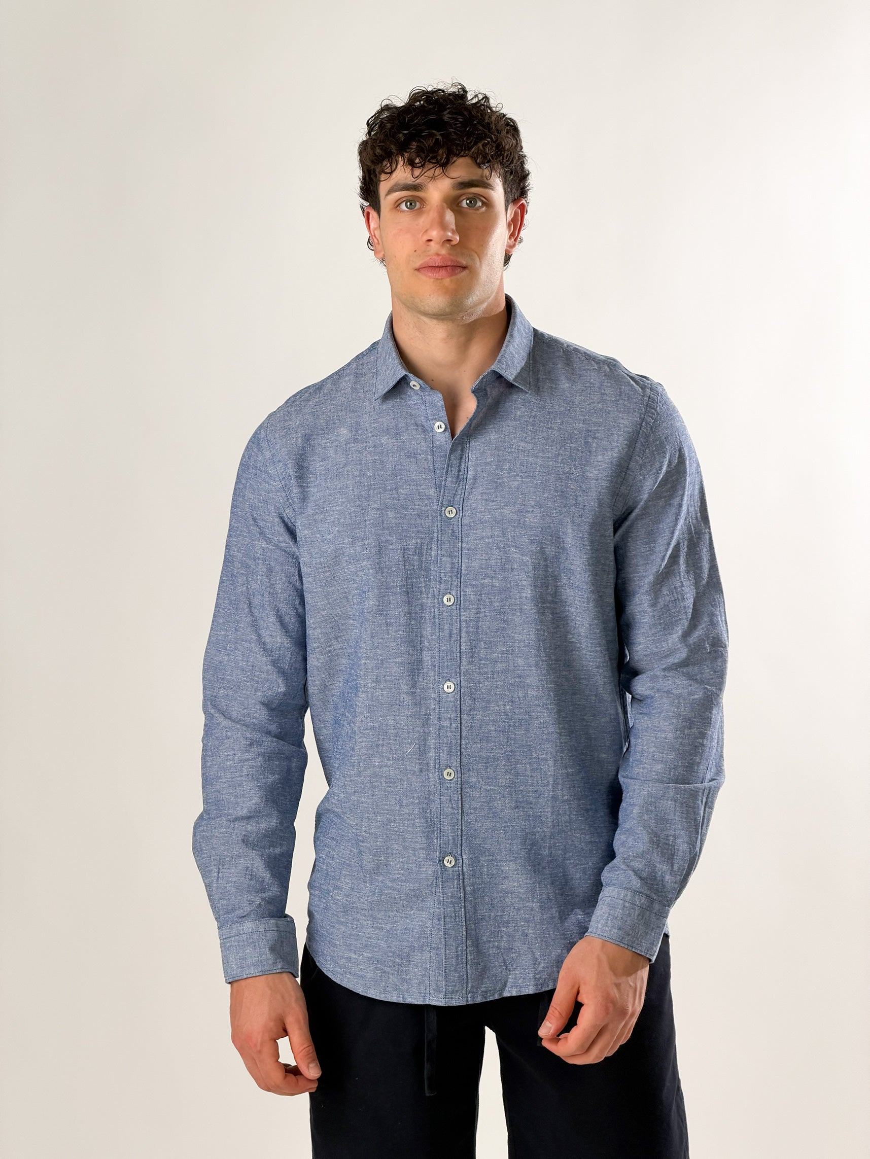 Camicia  mélange colletto classico|Colore:Blu