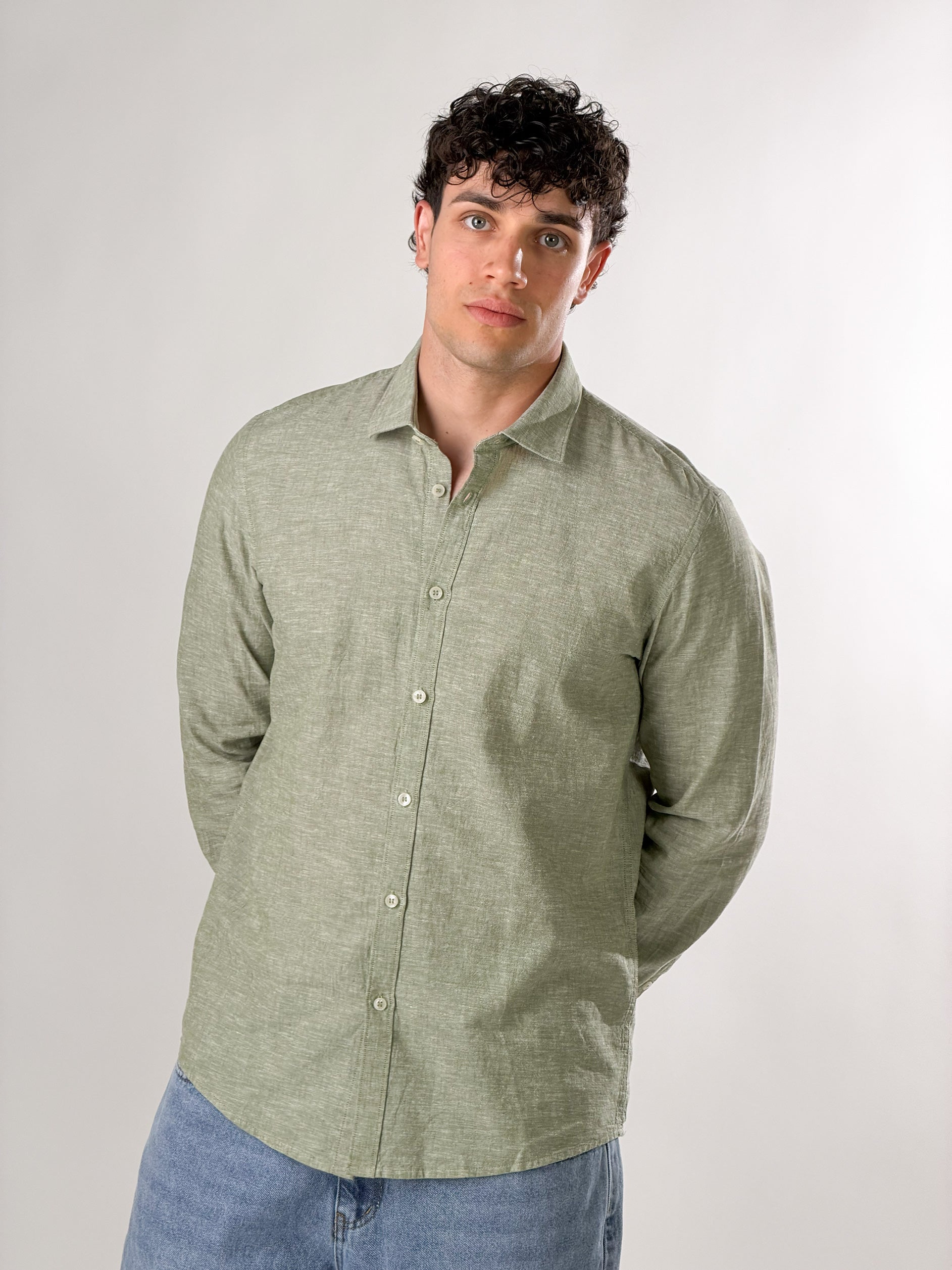 Camicia  mélange colletto classico|Colore:Verde