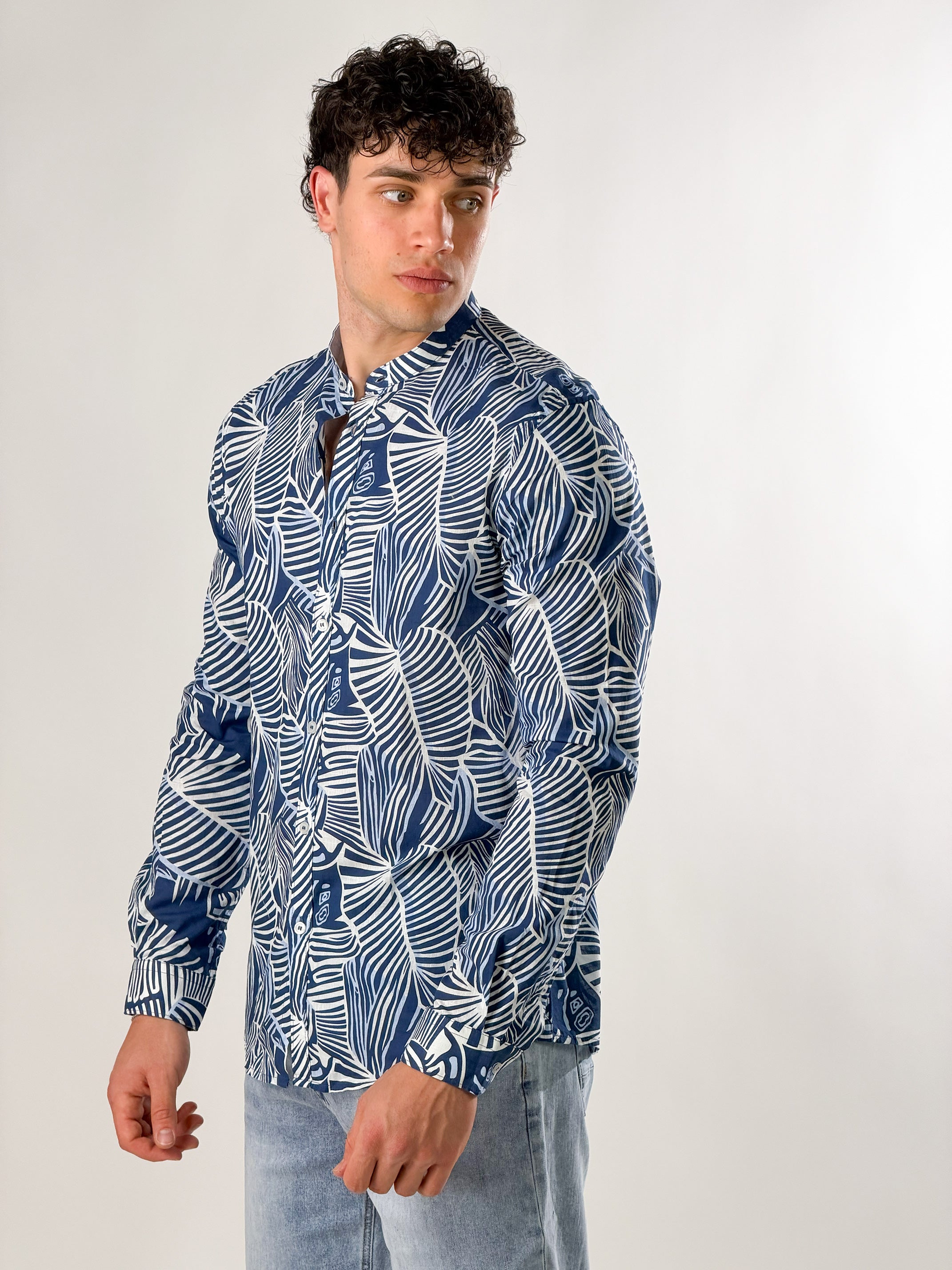 Camicia Stampa bordline foglia|Colore:Blu