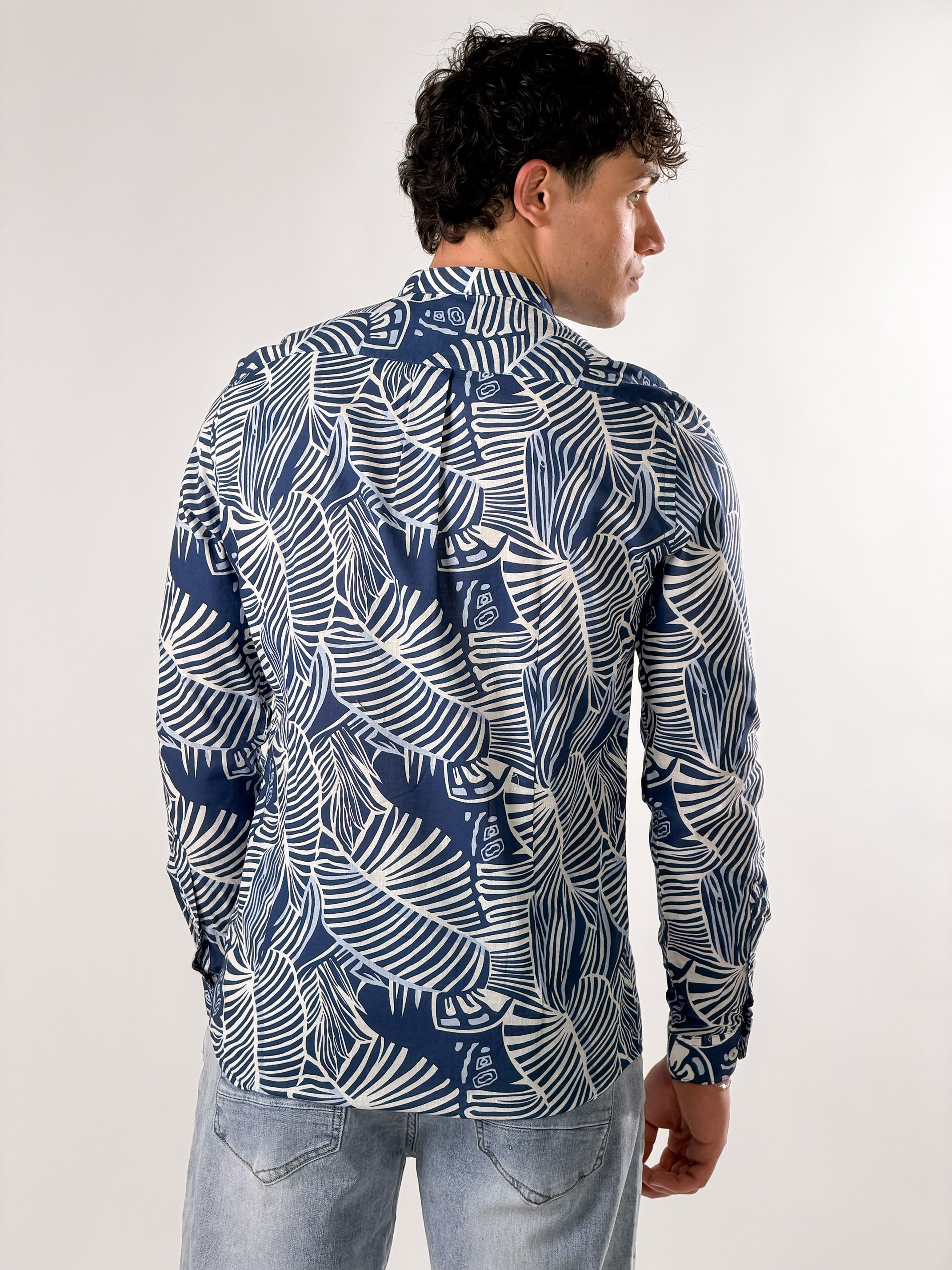 Camicia Stampa bordline foglia|Colore:Blu