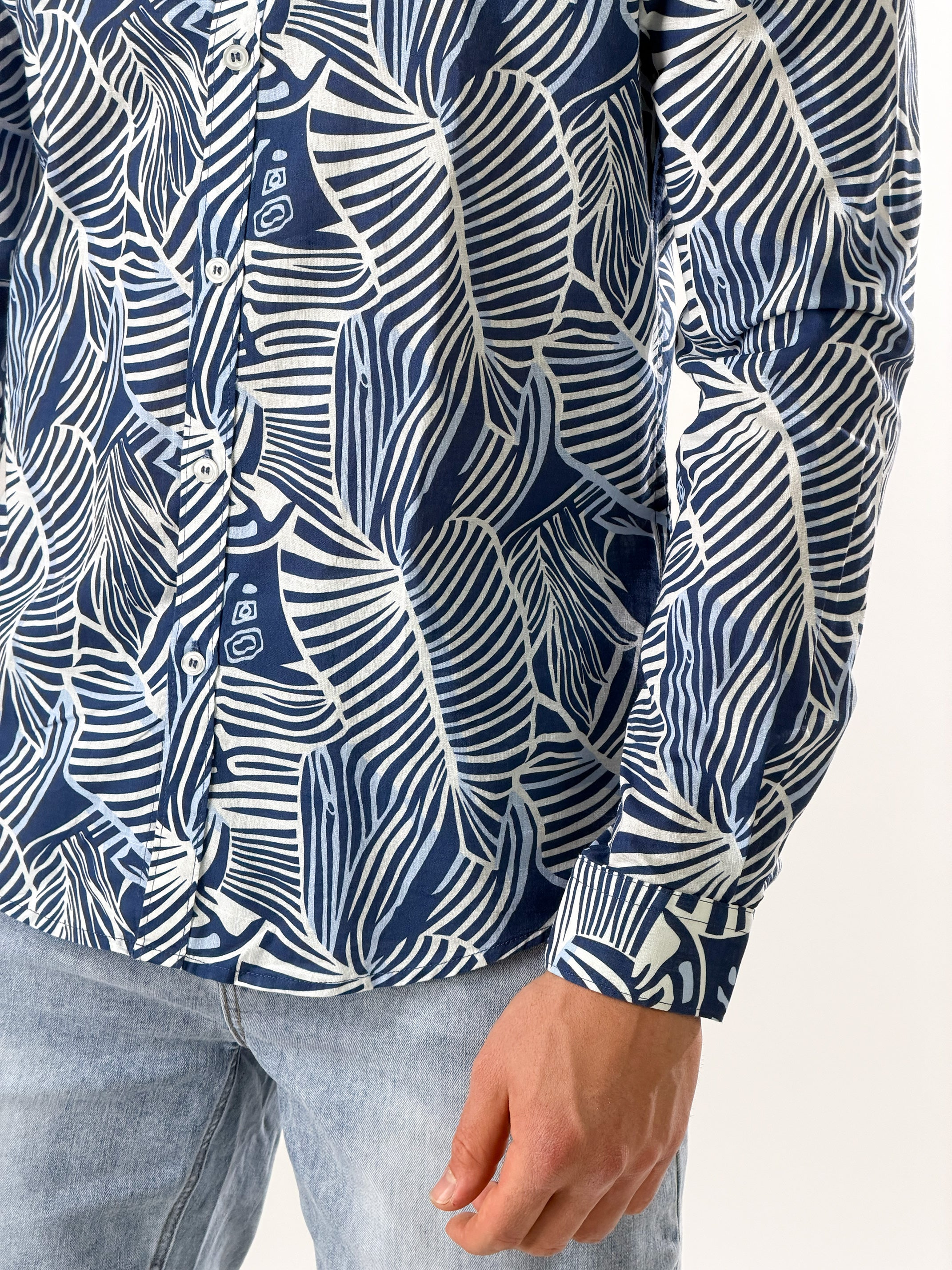 Camicia Stampa bordline foglia|Colore:Blu