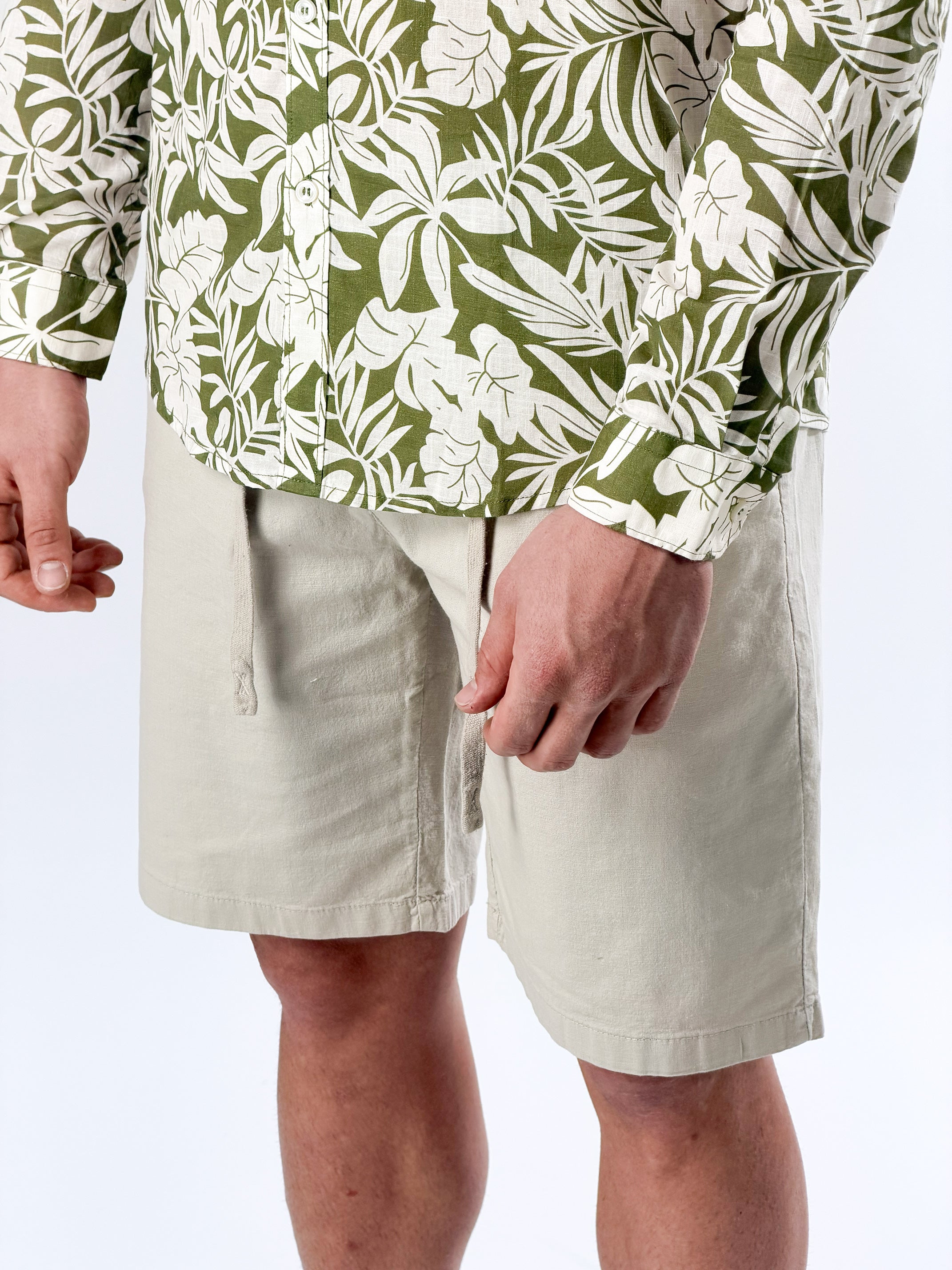 Camicia  collo coreana con stampa verde oliva|Colore:Verde militare