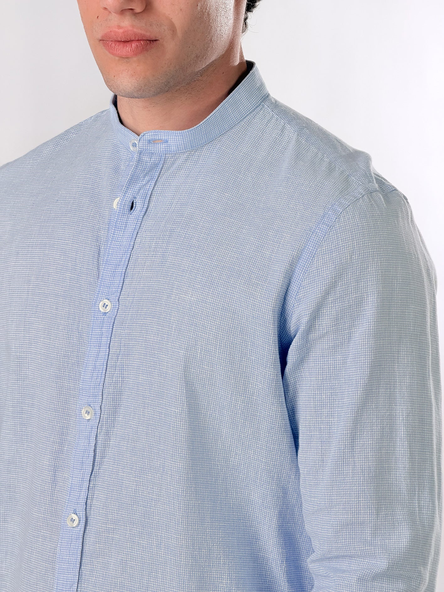 Camicia coreana micro quadretti|Colore:Celeste