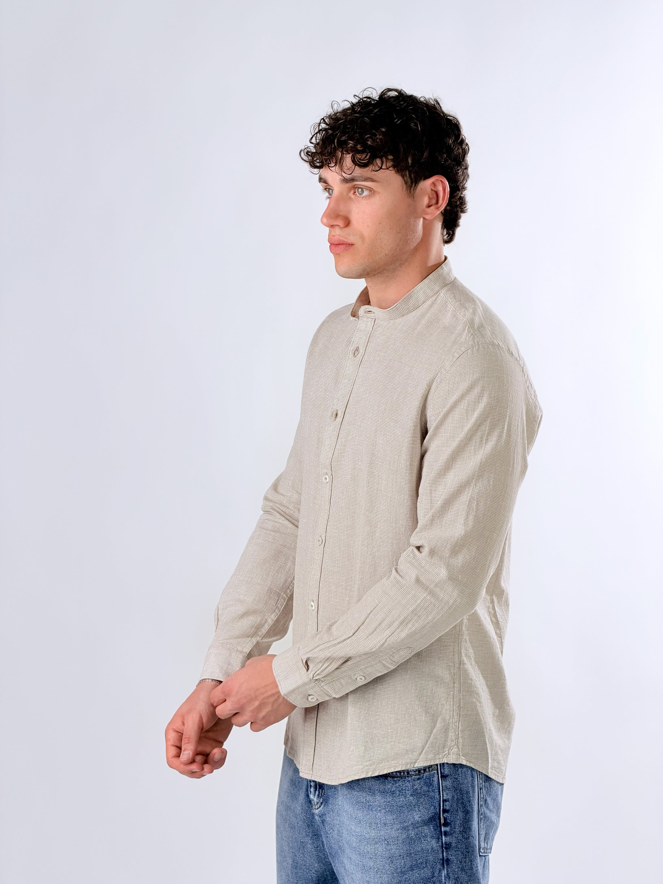 Camicia coreana micro quadretti|Colore:Marrone
