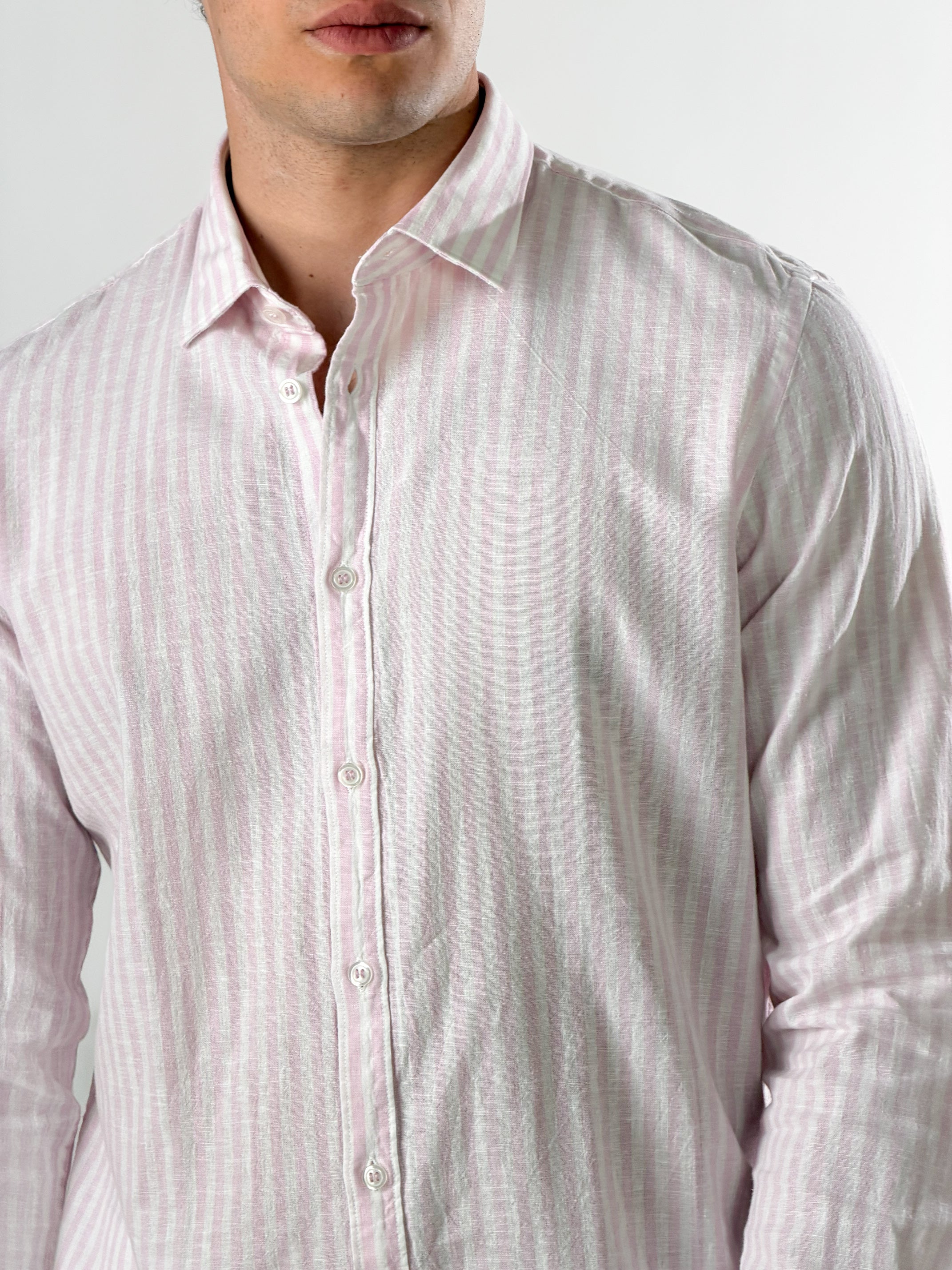 Camicia misto lino righe grandi|Colore:Rosa