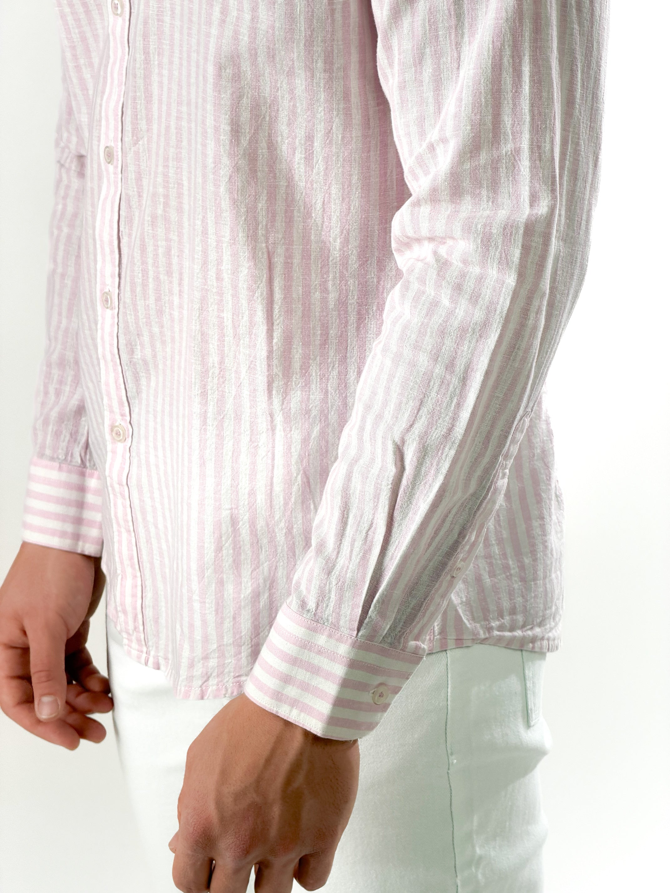 Camicia misto lino righe grandi|Colore:Rosa